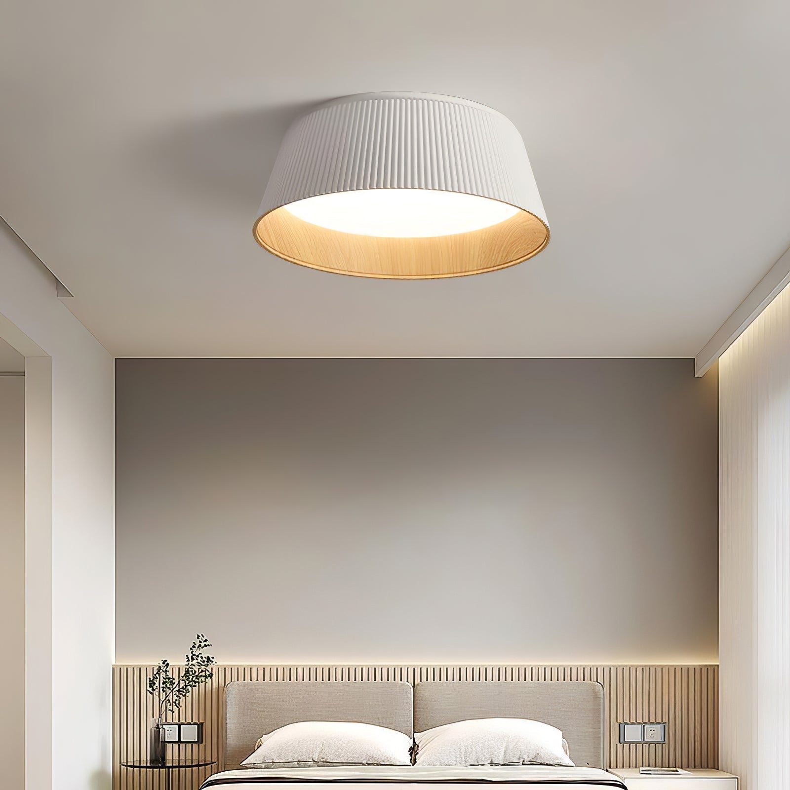 Rineia Ceiling Lamp Ribbed Drum Wood Elegant Contemporary