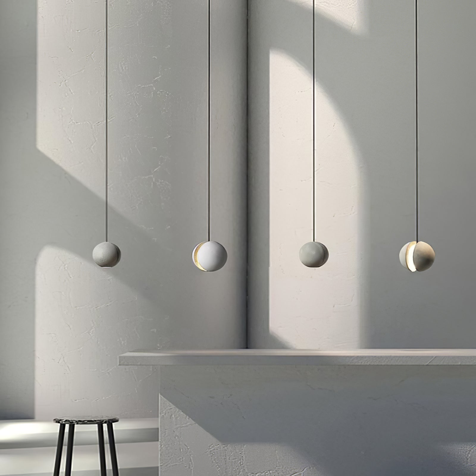 Umi Pendant Lamp Concrete Sphere Moon Minimalist