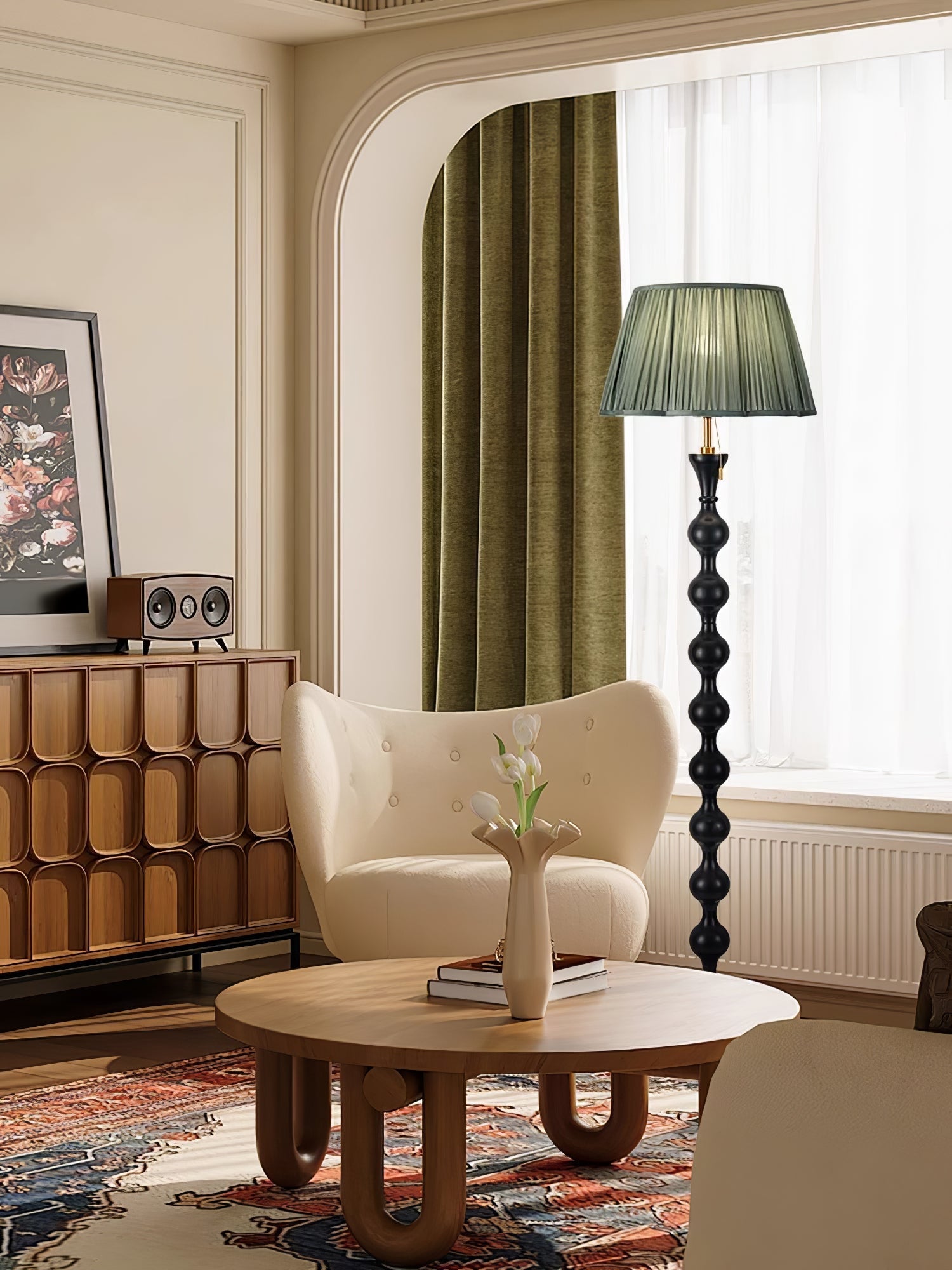 Celon Wood Fabric Vintage Floor Lamp - Neutral Decor