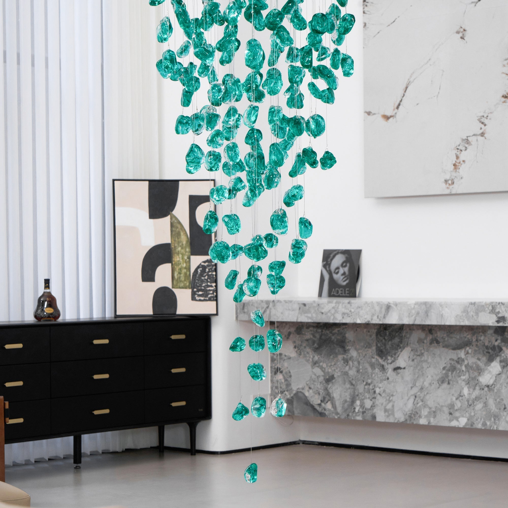 Polychrome Mineral Quartz Cascade Chandelier