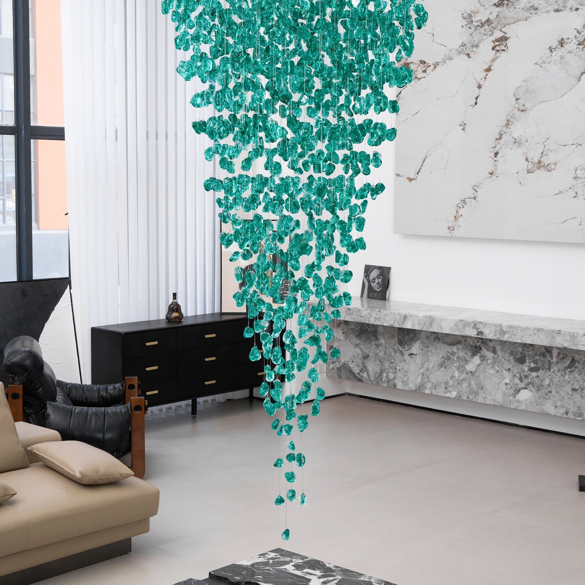 Polychrome Mineral Quartz Cascade Chandelier