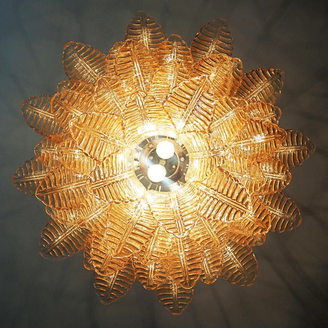 Lioreelle Chandelier Amber Leaf Glass Layered Venetian Elegance