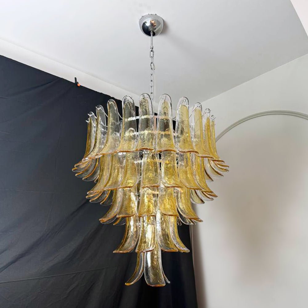 Celorian Chandelier Amber Petals Murano Glass Layered Lotus