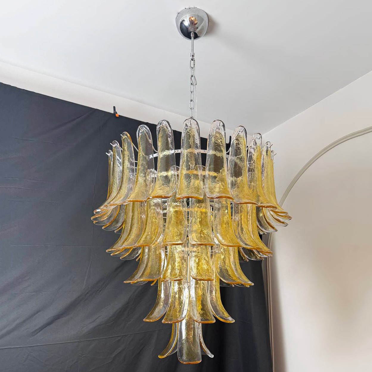 Celorian Chandelier Amber Petals Murano Glass Layered Lotus