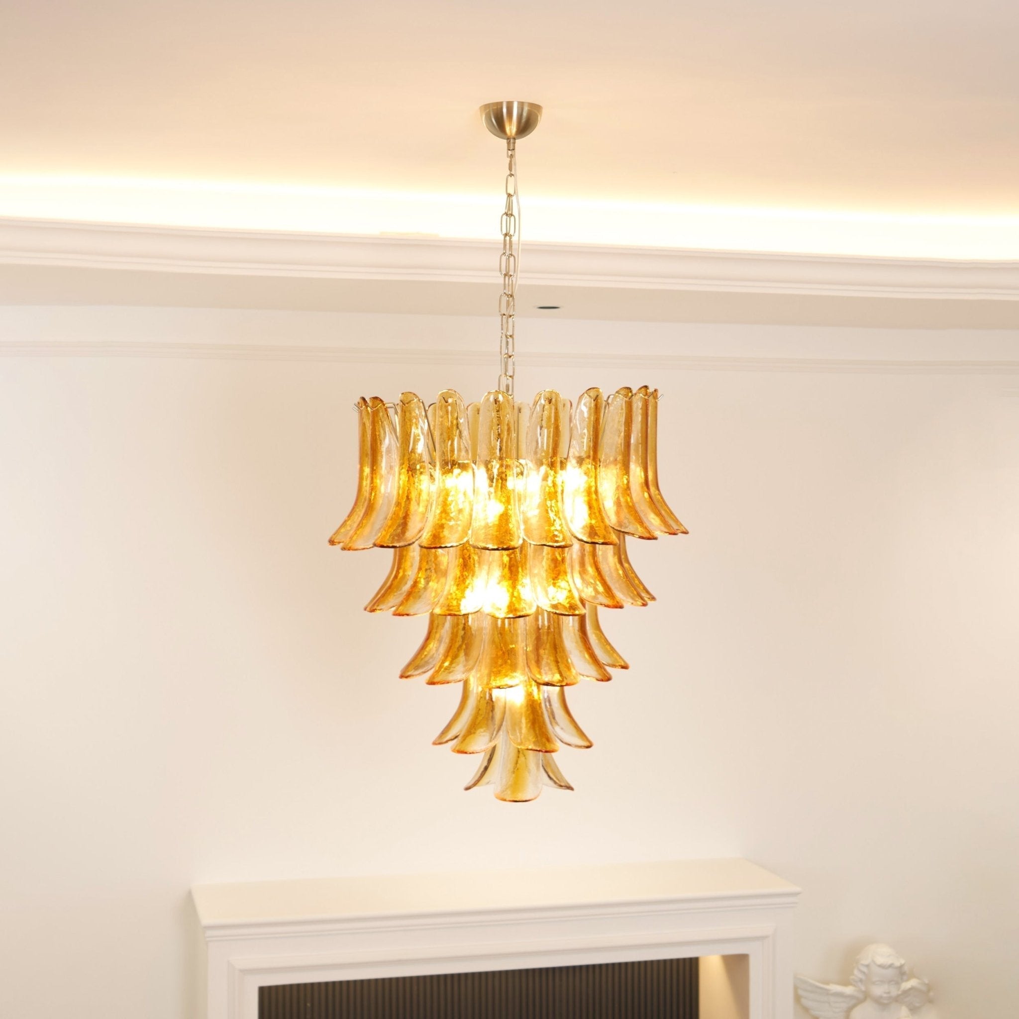 Liorisissa Chandelier Amber Lily Murano Glass Layered Centerpiece