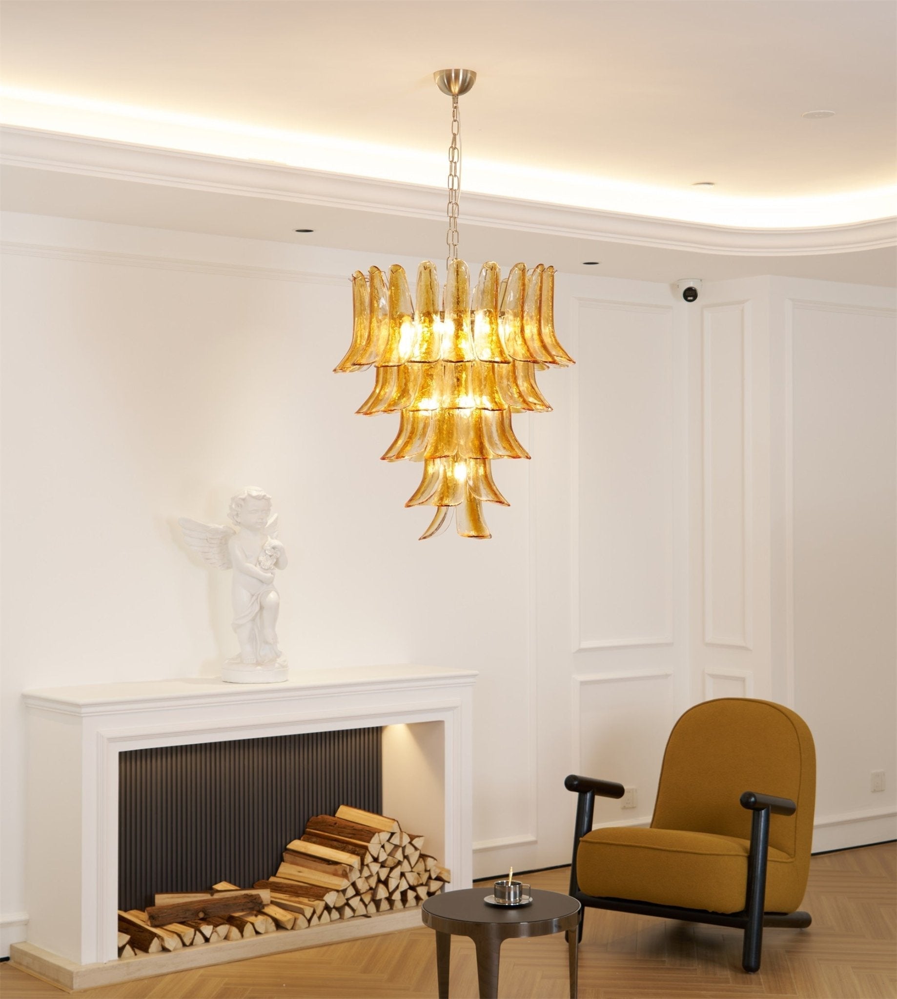 Liorisissa Chandelier Amber Lily Murano Glass Layered Centerpiece