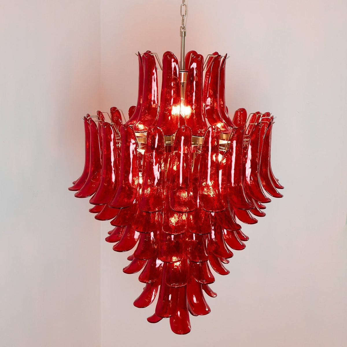 Celuena Chandelier Crimson Murano Petals Bold Art Glass