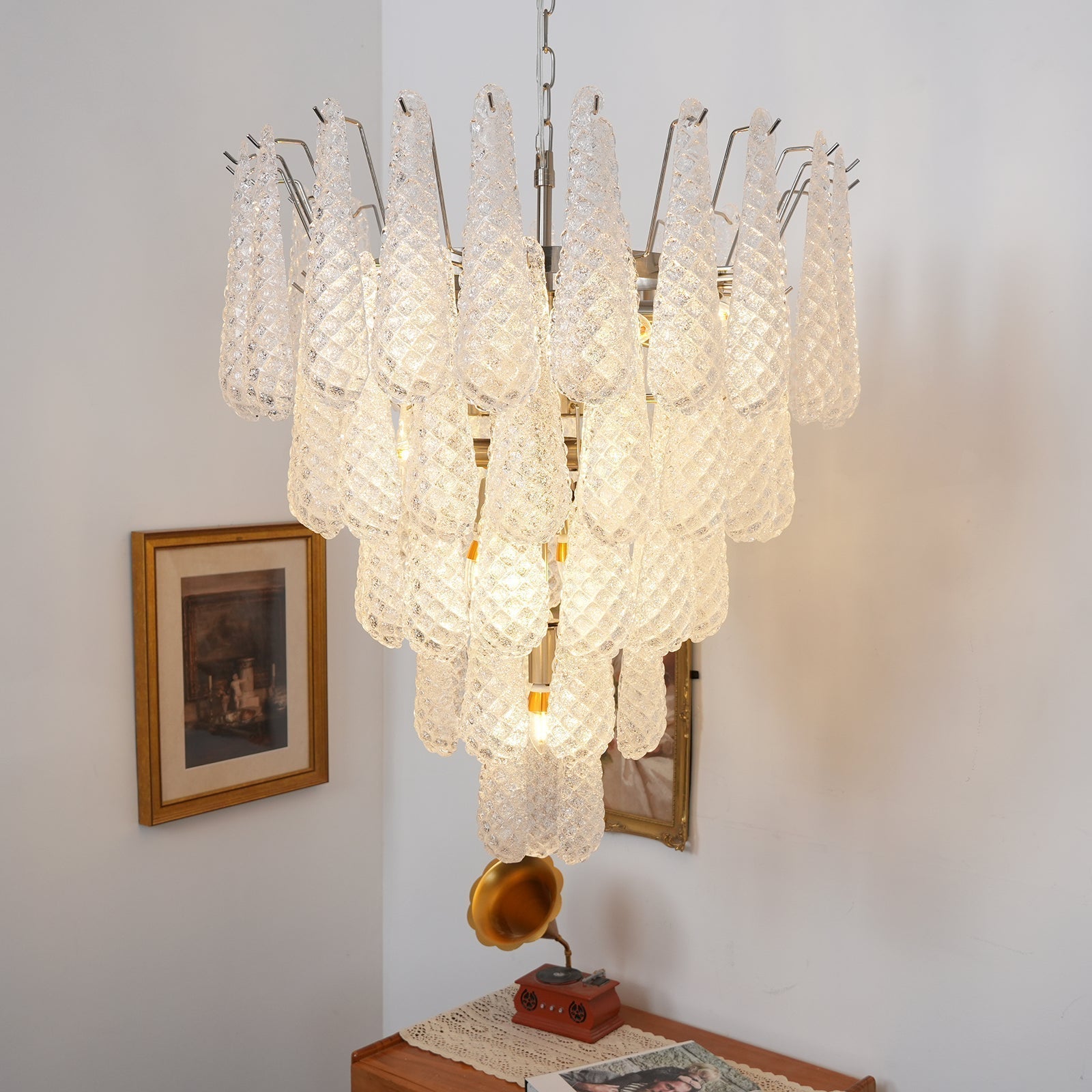 Velerine Chandelier Clear Murano Glass Dewdrop Layered