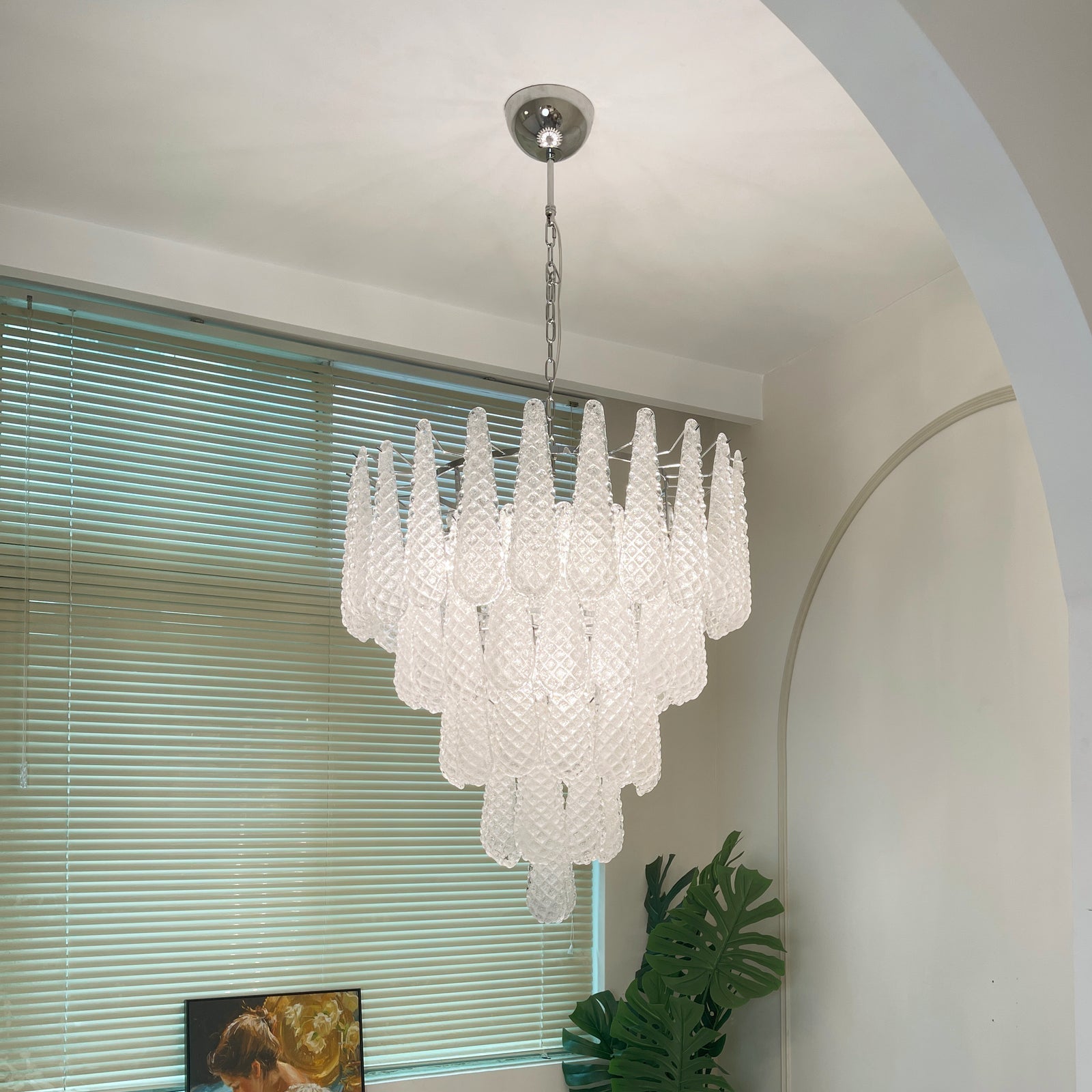 Velerine Chandelier Clear Murano Glass Dewdrop Layered