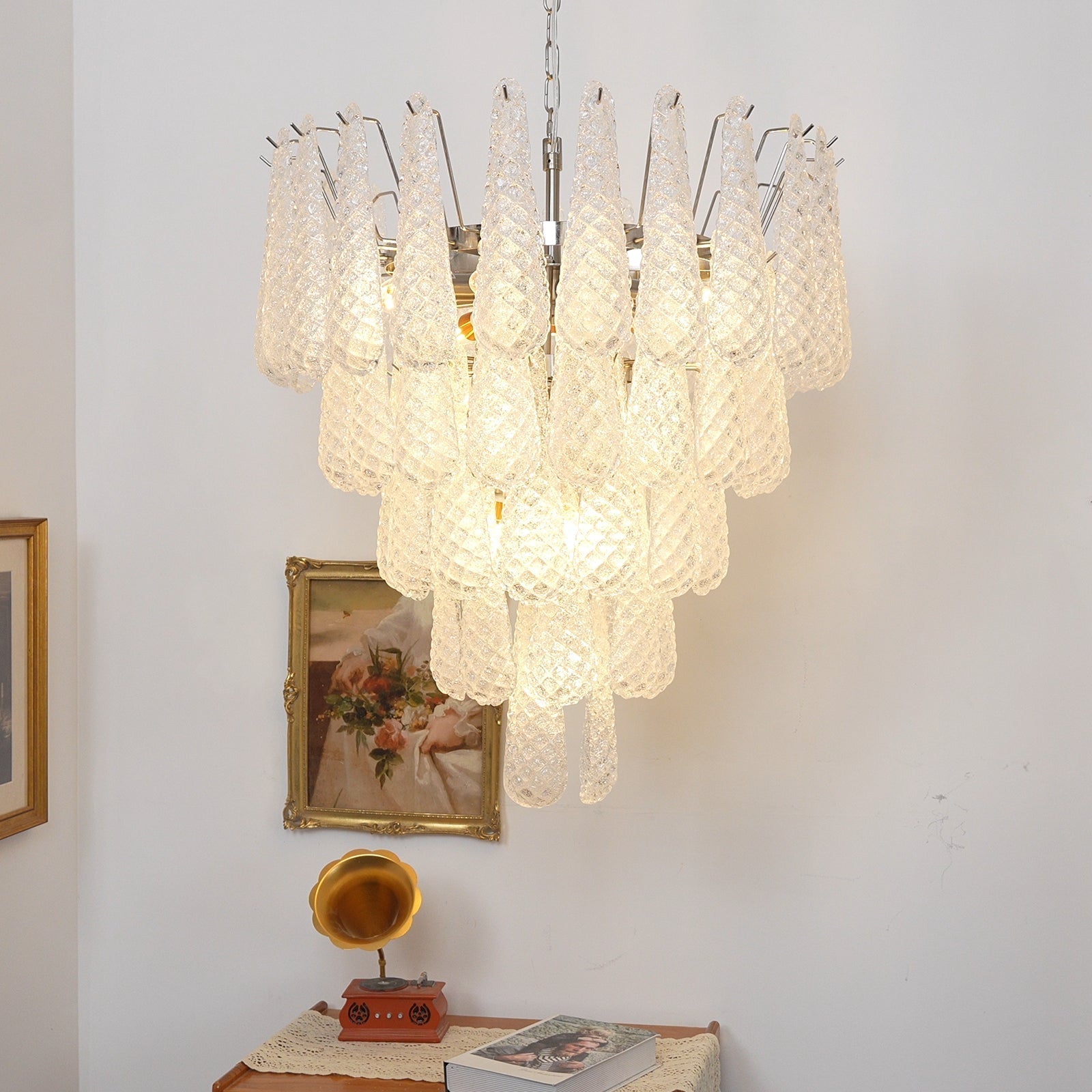Velerine Chandelier Clear Murano Glass Dewdrop Layered