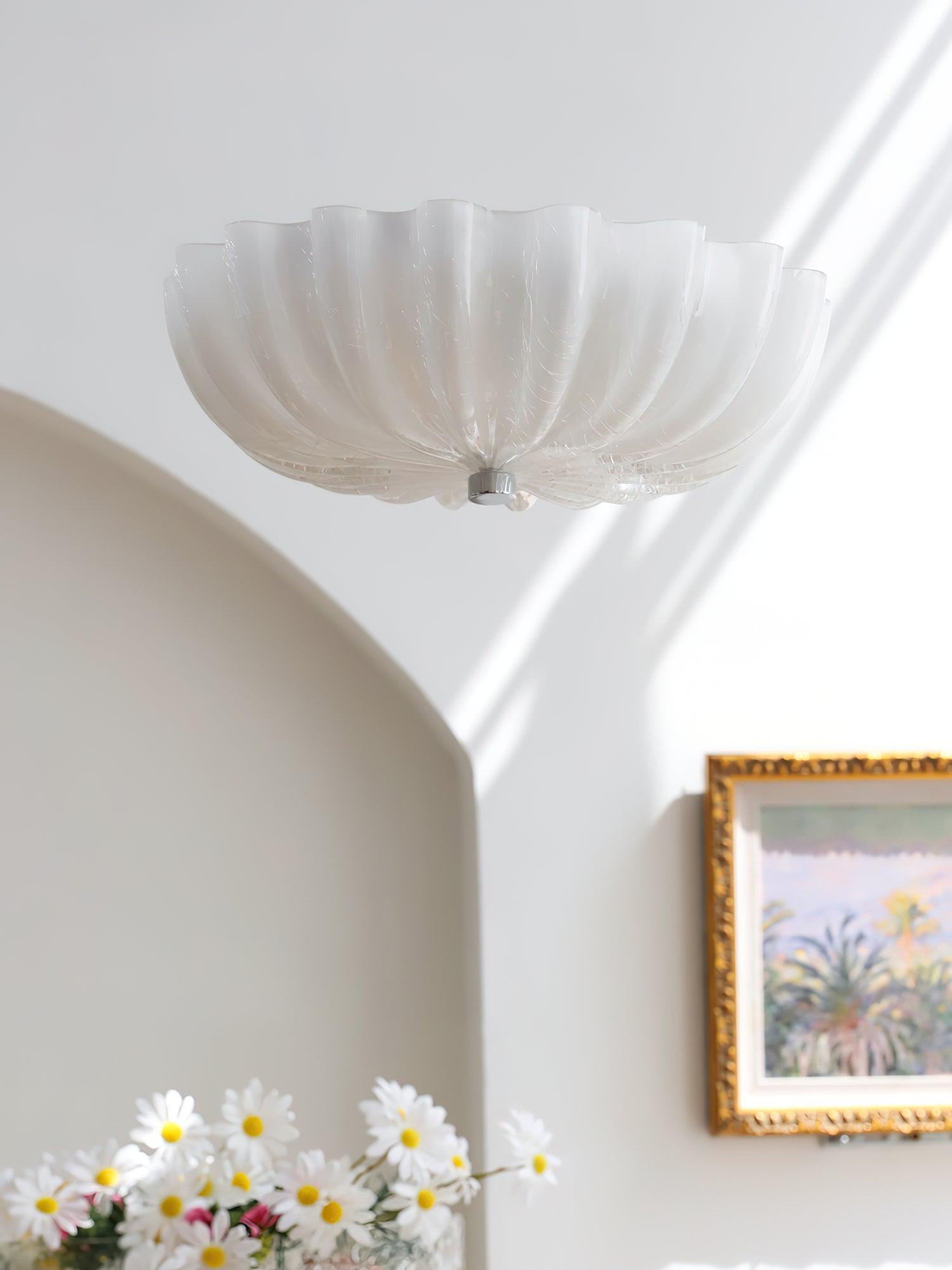 Aurora Ceiling Lamp Murano Blown Glass Shell Inspired - Neutral Decor