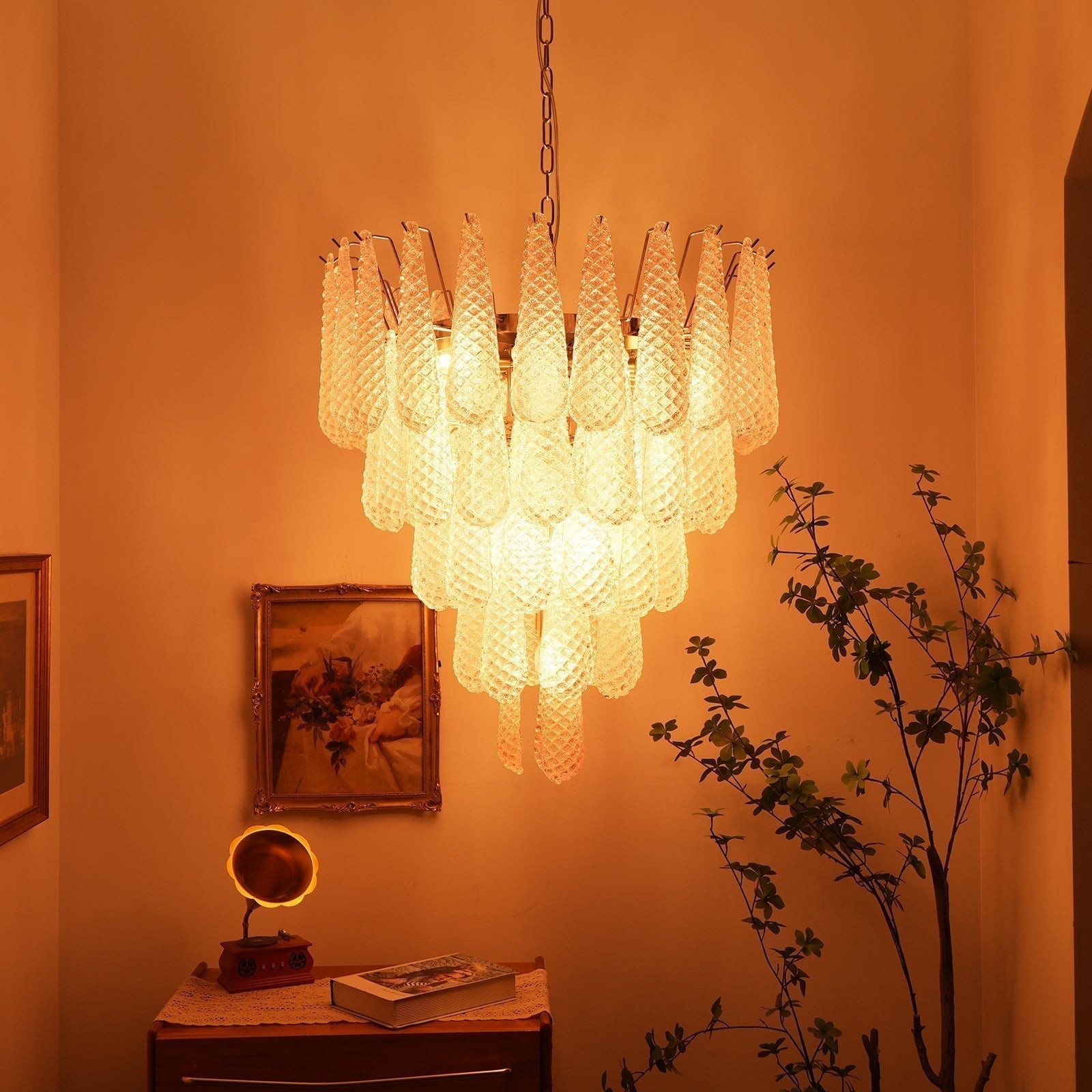 Cirelian Chandelier Pink Dewdrop Cascading Romantic