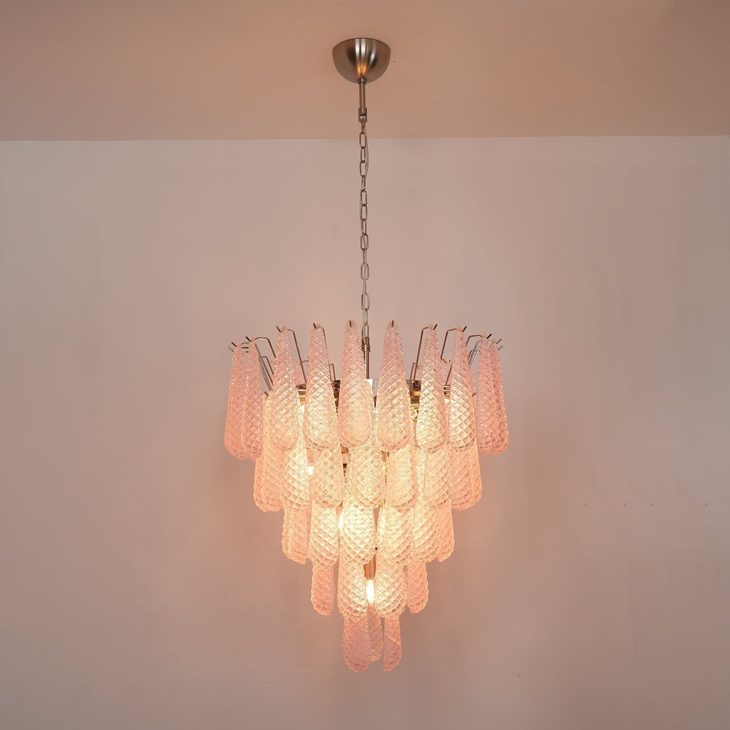 Veliena Chandelier Pink Droplet Murano Glass Diamond Pattern Waterfall