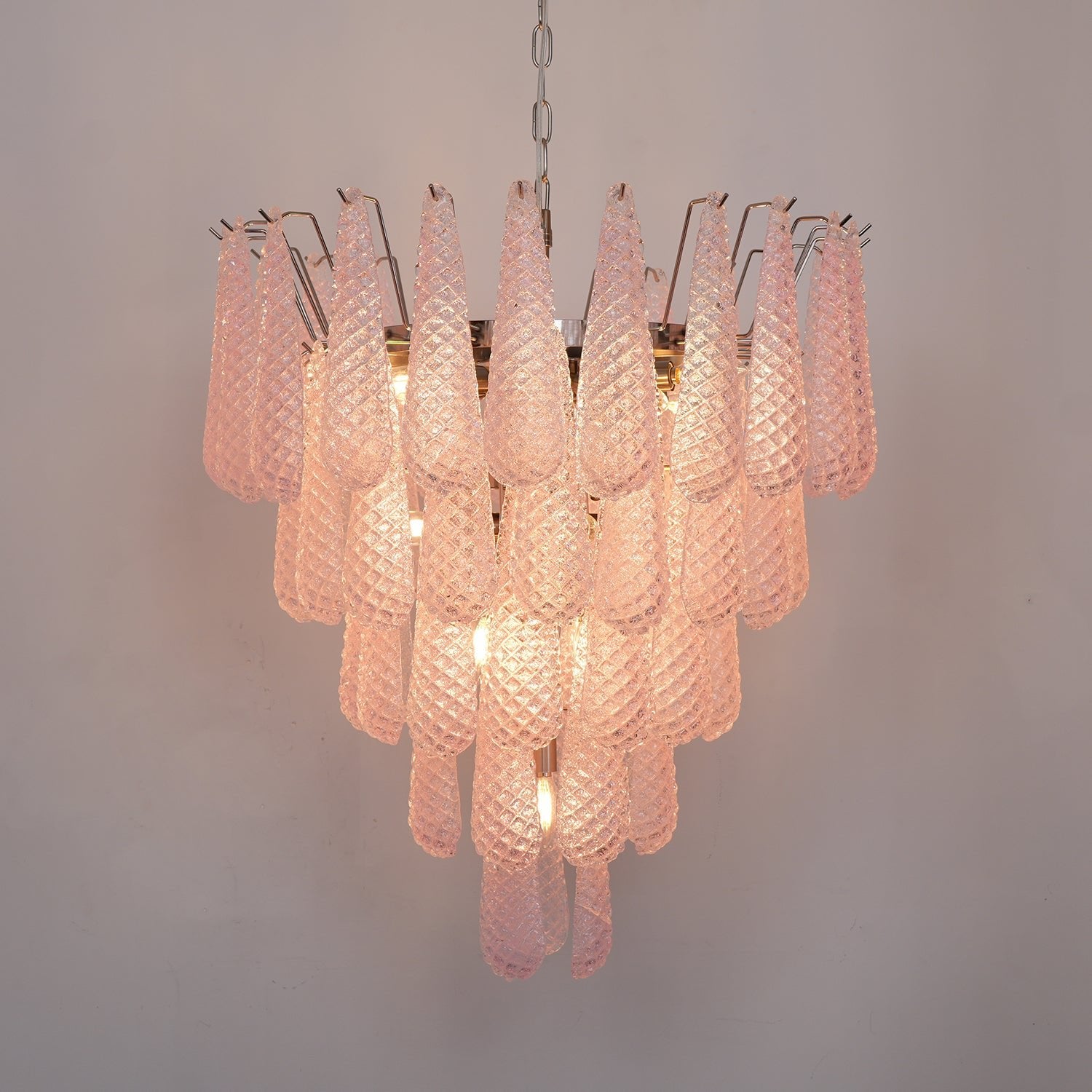 Veliena Chandelier Pink Droplet Murano Glass Diamond Pattern Waterfall