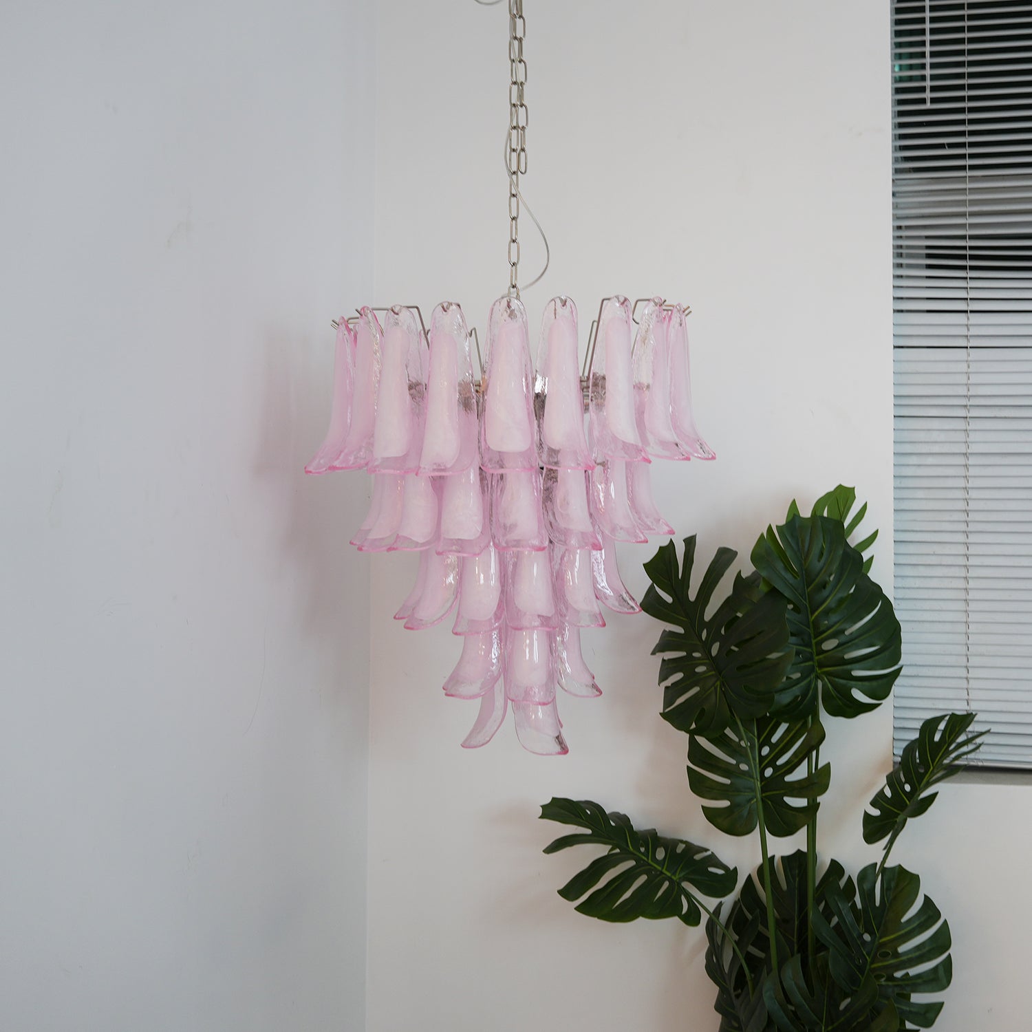 Velorira Chandelier Pink Murano Glass Petals Cascade