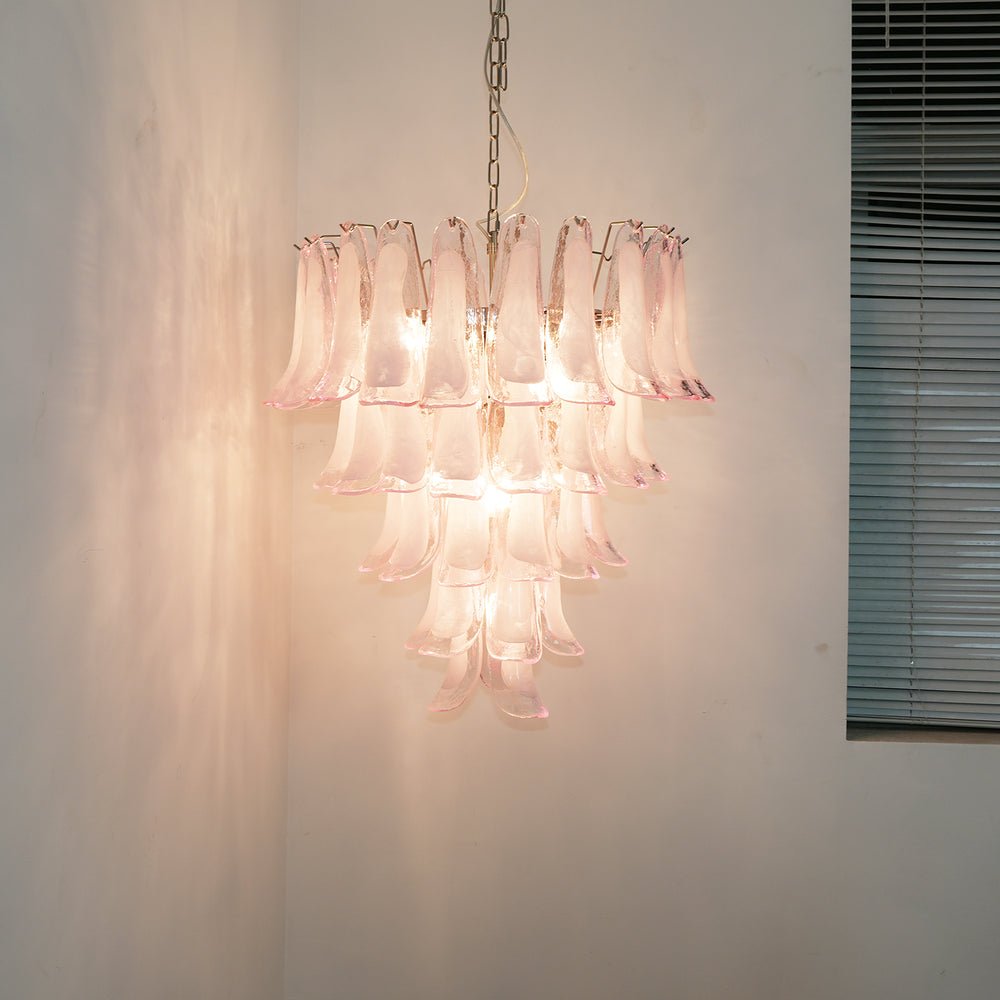 Velorira Chandelier Pink Murano Glass Petals Cascade