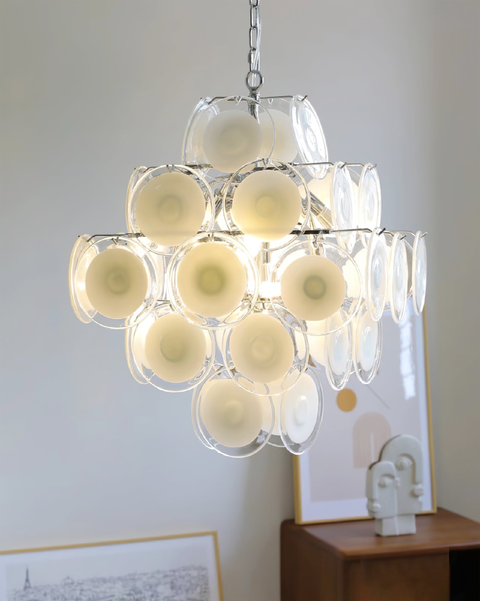 Eireira Chandelier White Murano Glass Discs Cluster