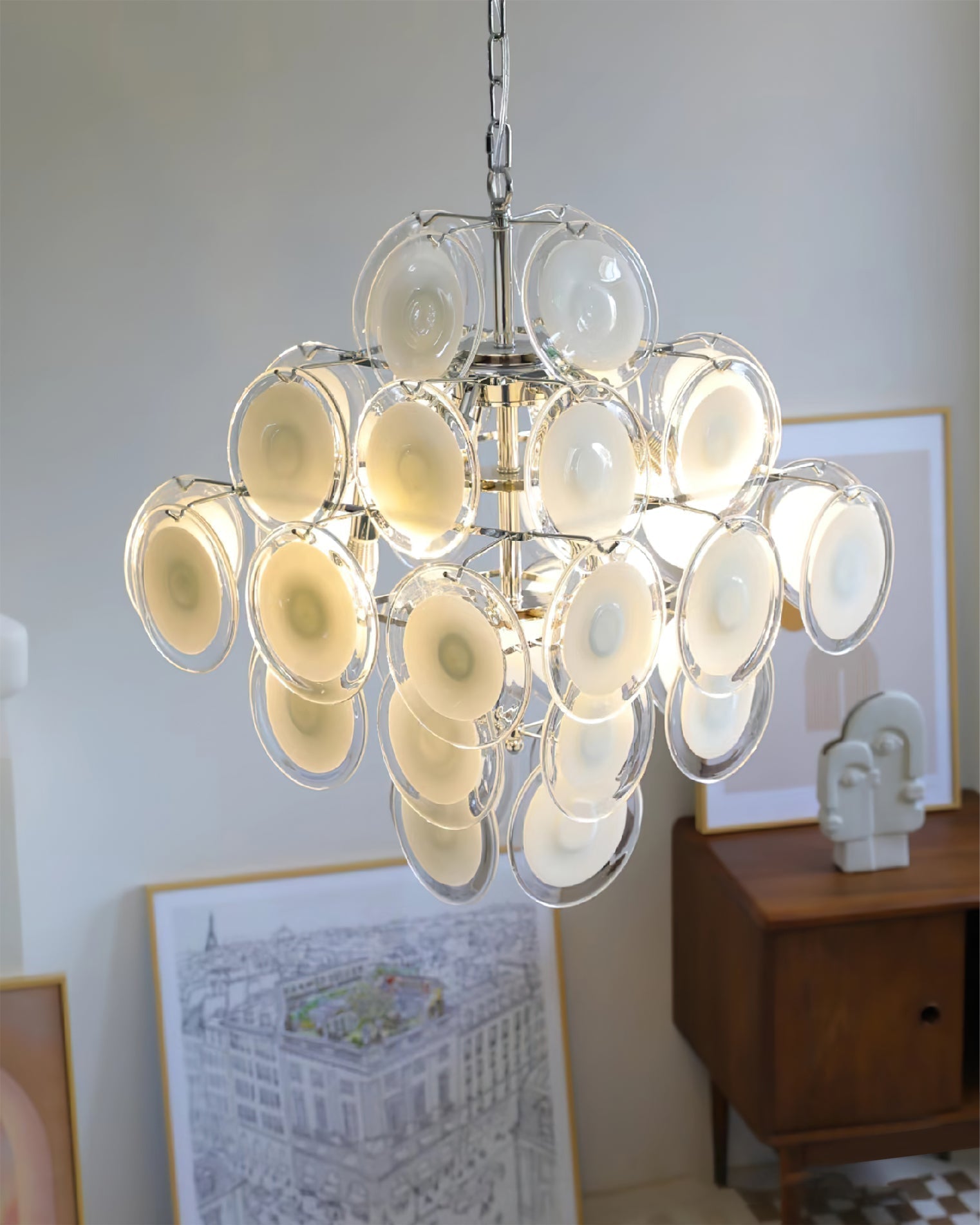 Eireira Chandelier White Murano Glass Discs Cluster