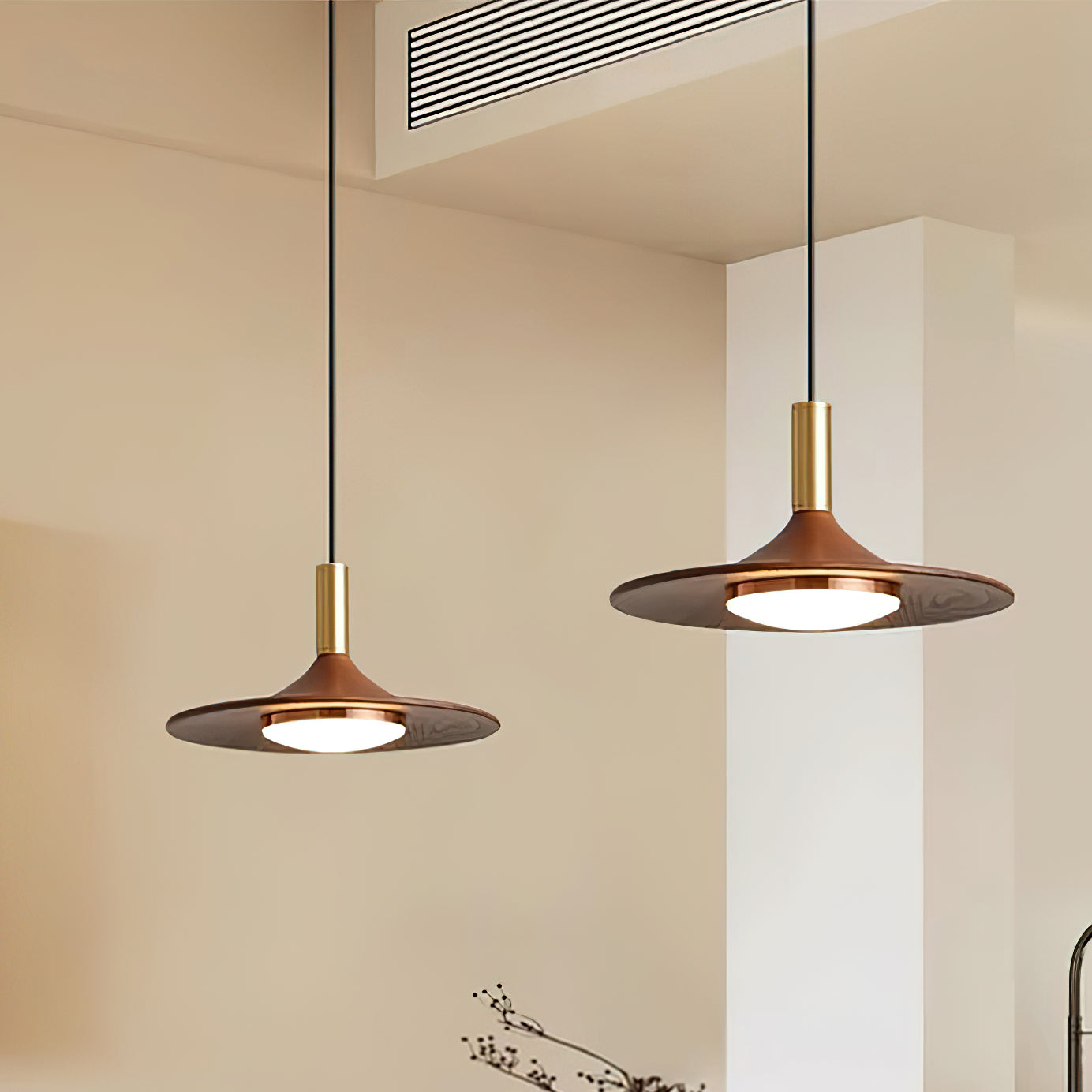 Pendant Lamp Wood-Grain Disc LED Acrylic Midcentury - Neutral Decor