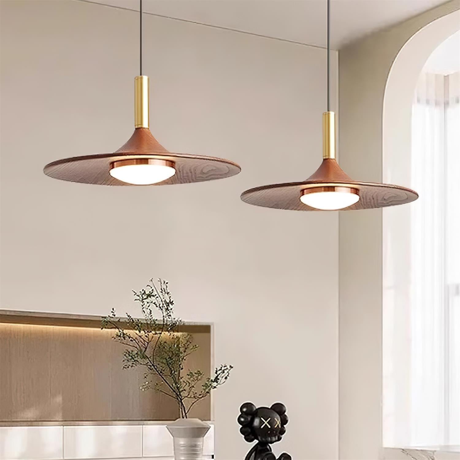 Pendant Lamp Wood-Grain Disc LED Acrylic Midcentury - Neutral Decor
