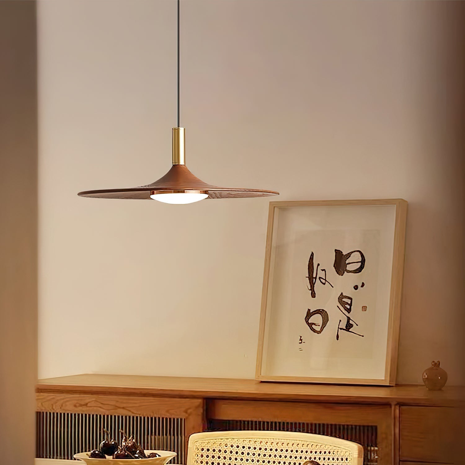 Pendant Lamp Wood-Grain Disc LED Acrylic Midcentury - Neutral Decor