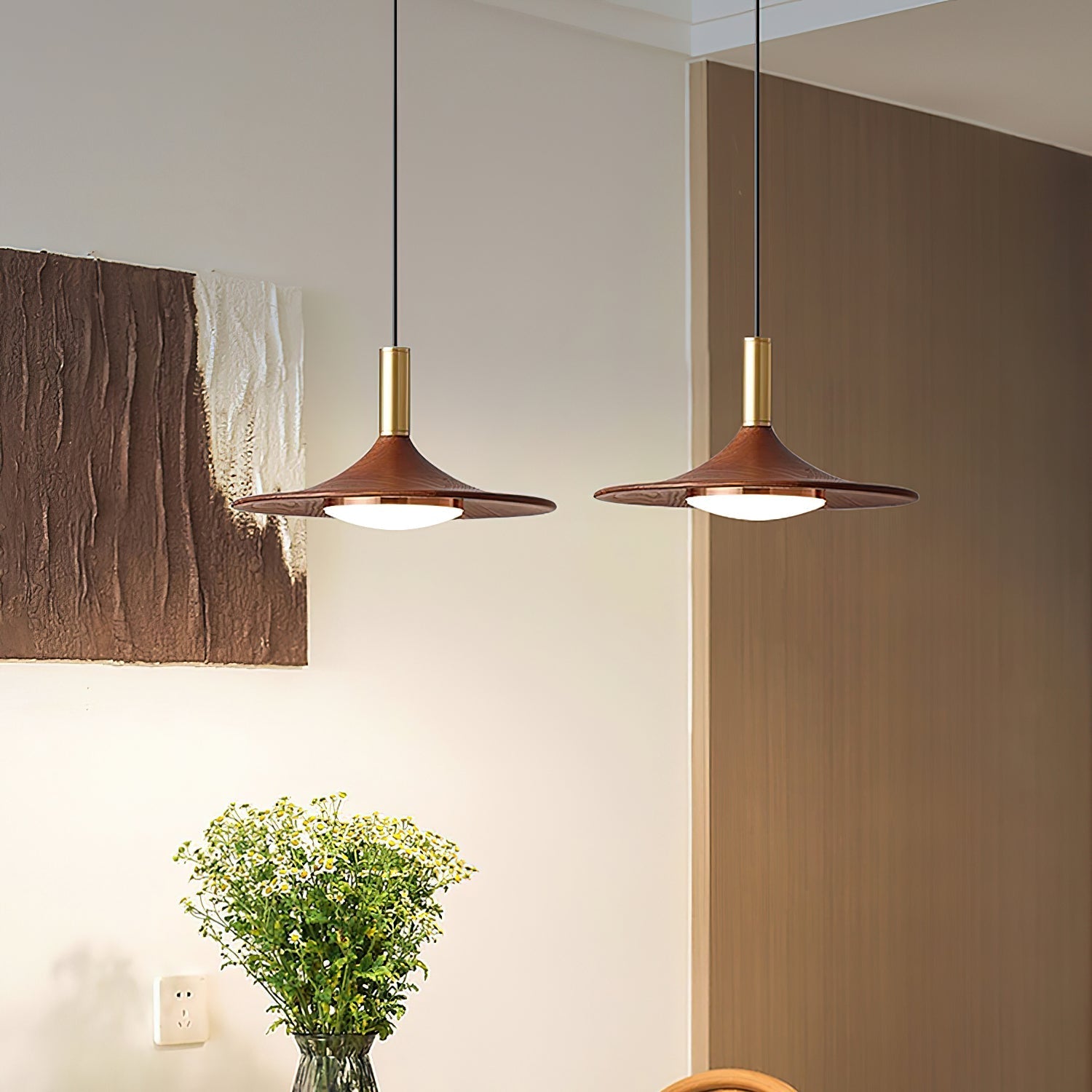 Pendant Lamp Wood-Grain Disc LED Acrylic Midcentury - Neutral Decor
