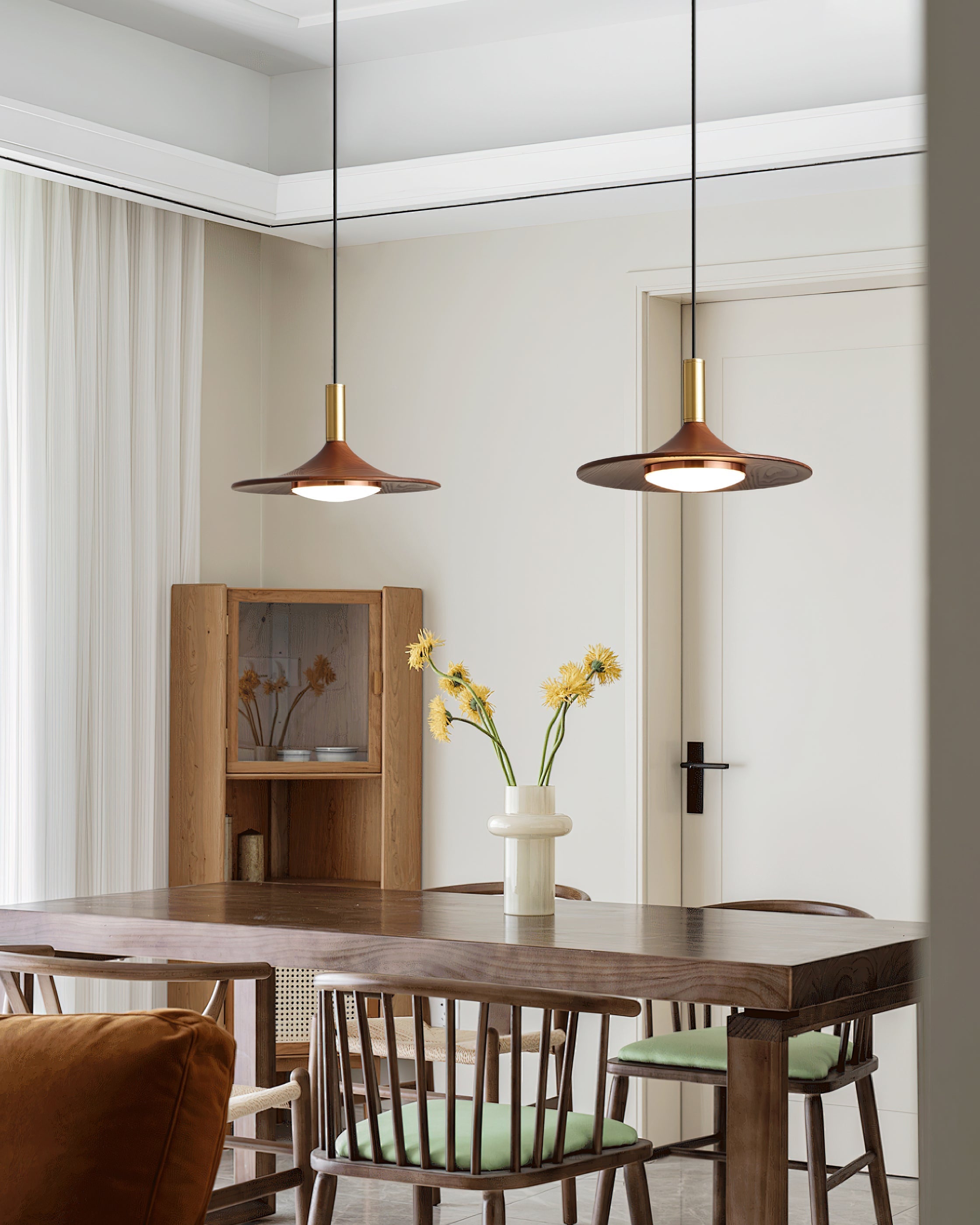 Pendant Lamp Wood-Grain Disc LED Acrylic Midcentury - Neutral Decor