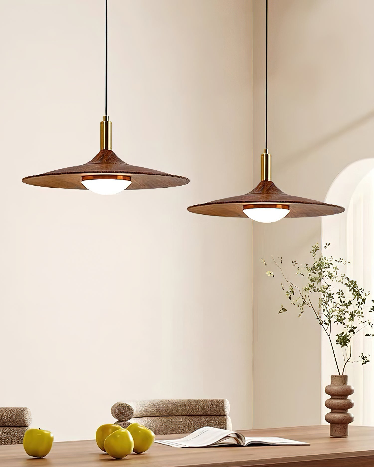 Pendant Lamp Wood-Grain Disc LED Acrylic Midcentury - Neutral Decor