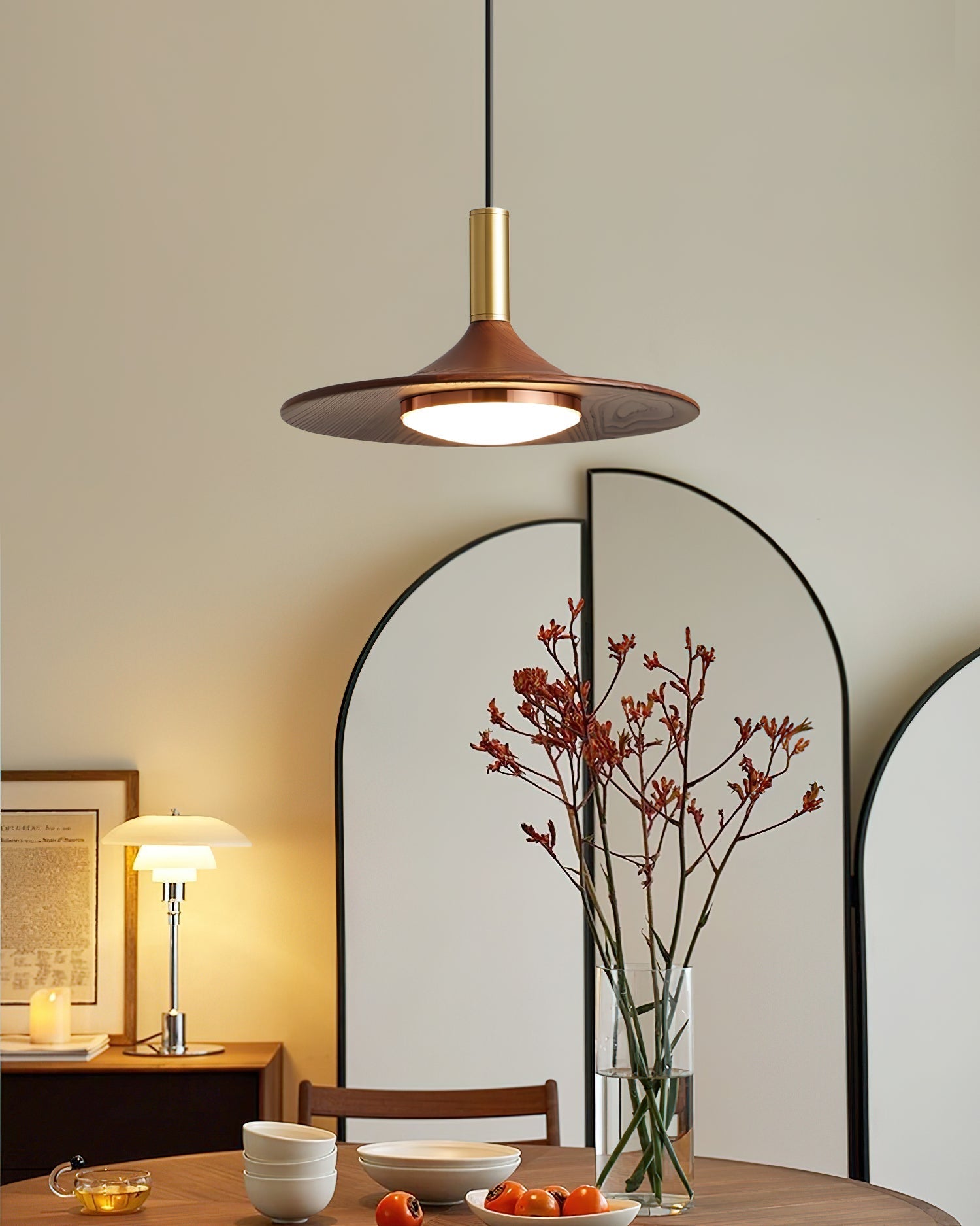 Pendant Lamp Wood-Grain Disc LED Acrylic Midcentury - Neutral Decor