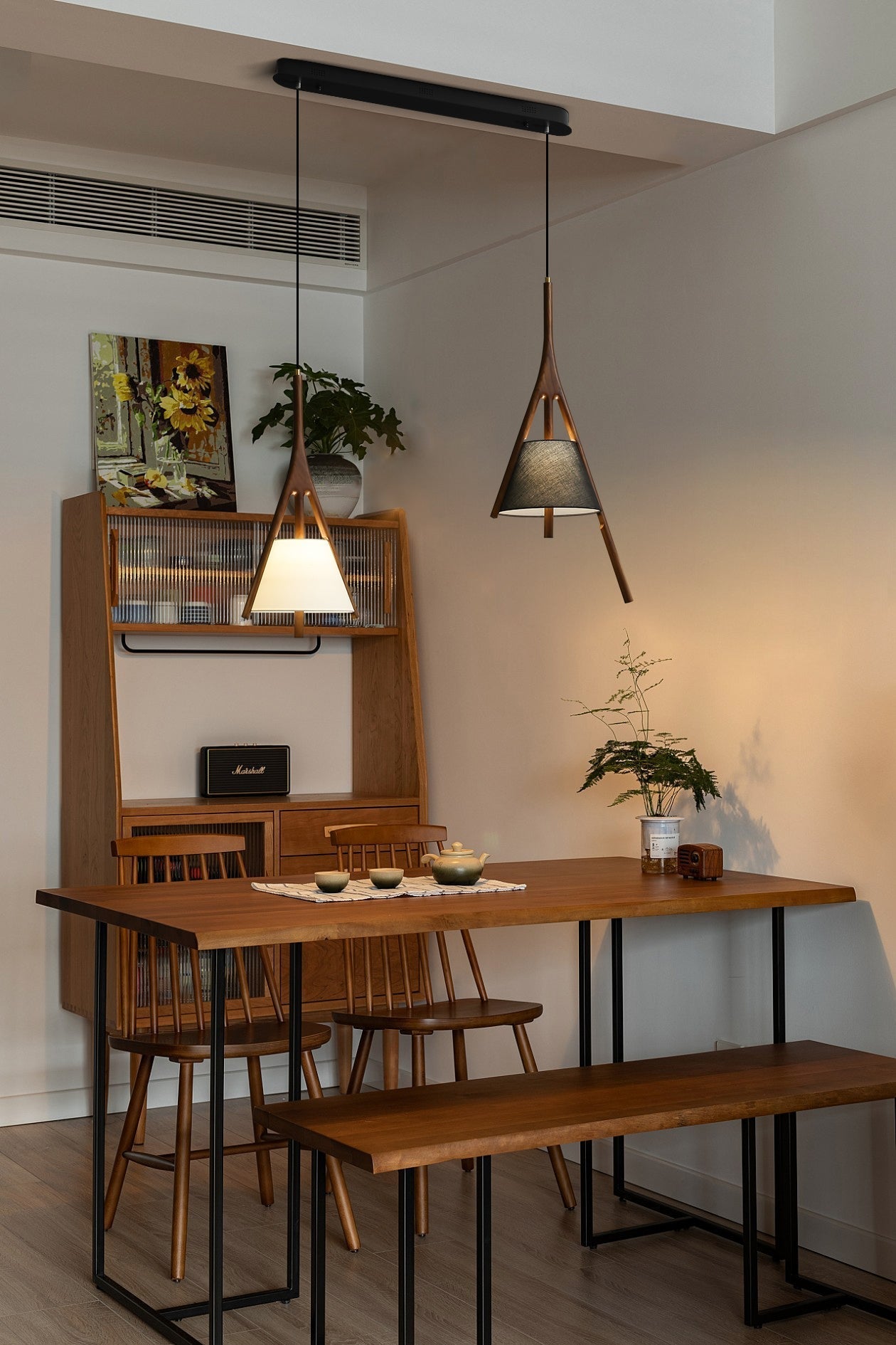 Zovenarae Triangular Wood Pendant Light