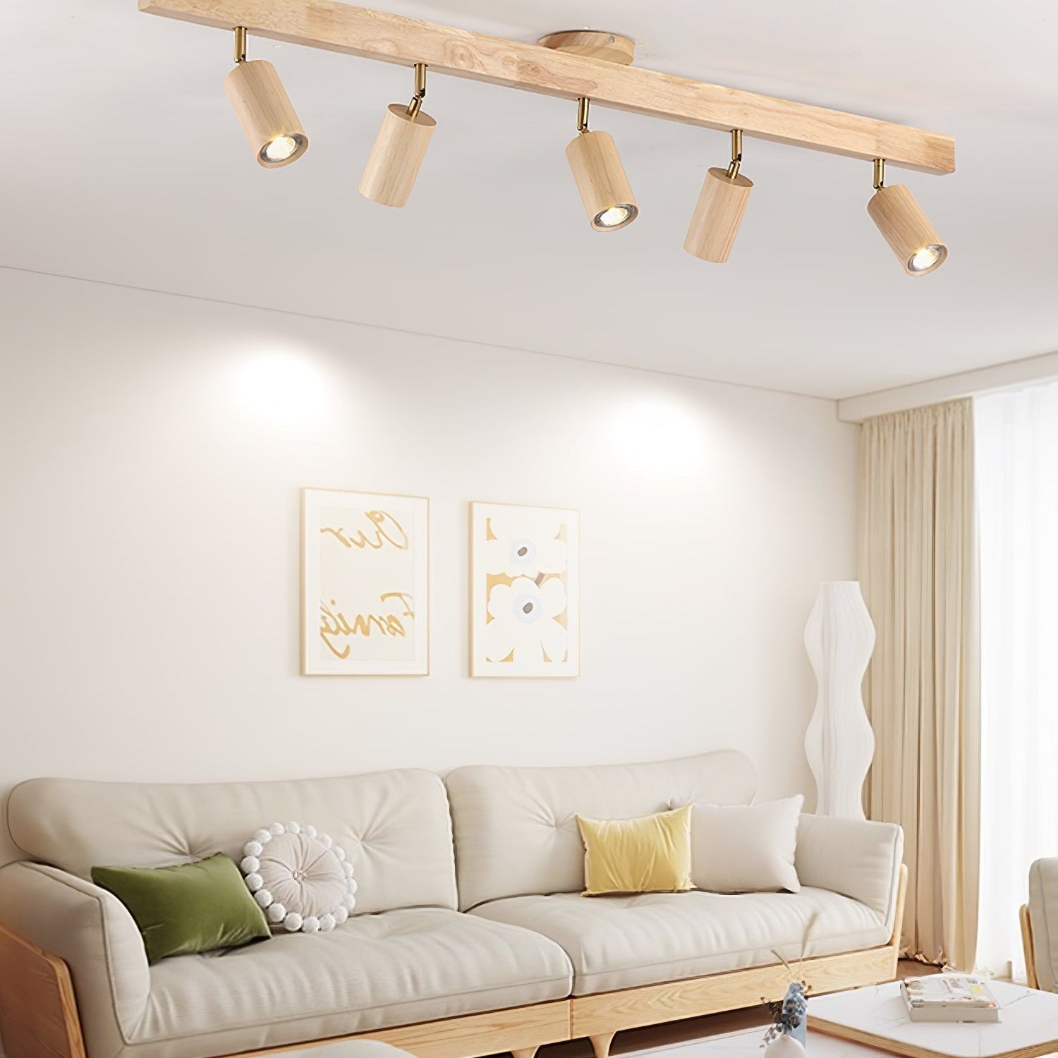 Solara Ceiling Lamp Natural Wood Beam with Spotlight