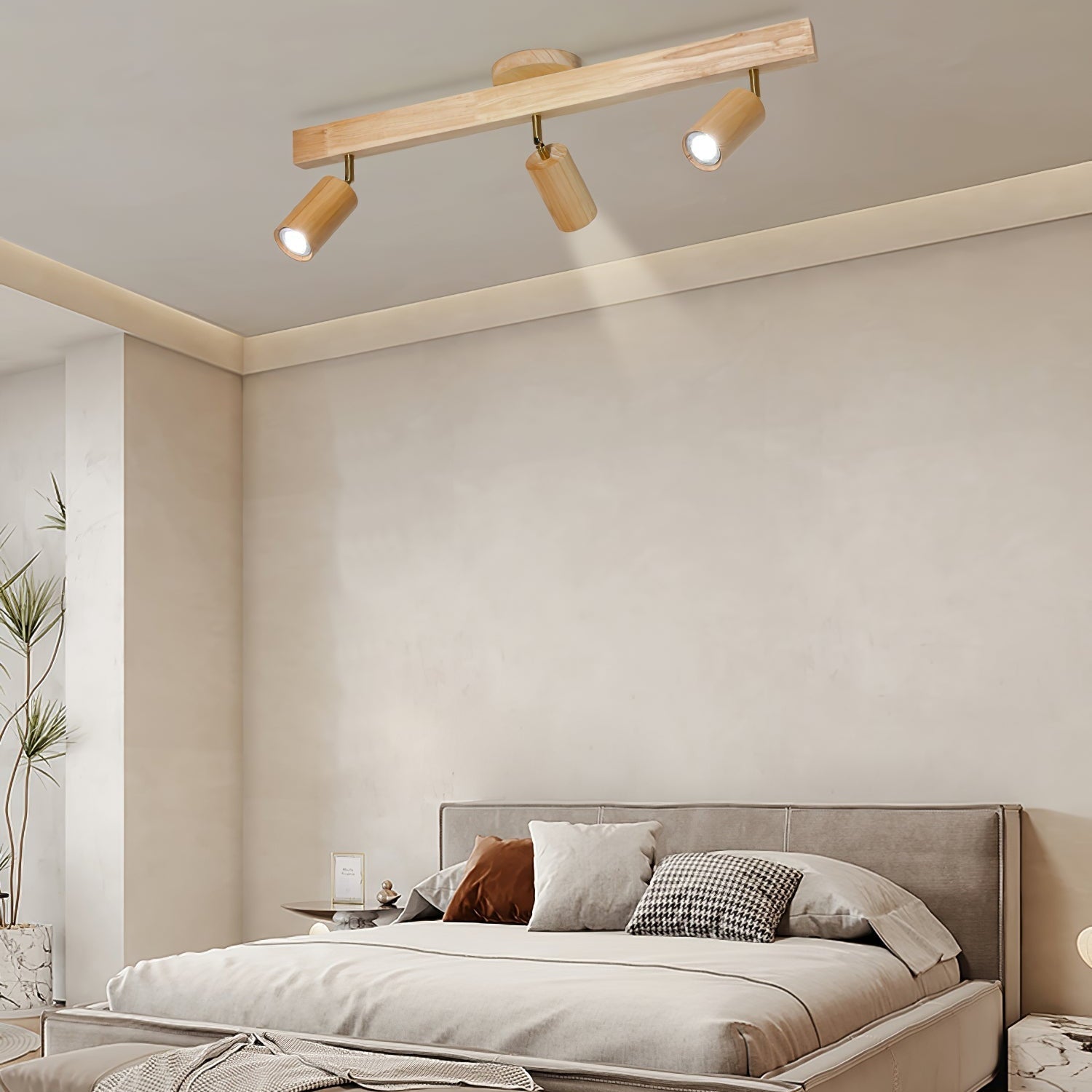 Solara Ceiling Lamp Natural Wood Beam with Spotlight