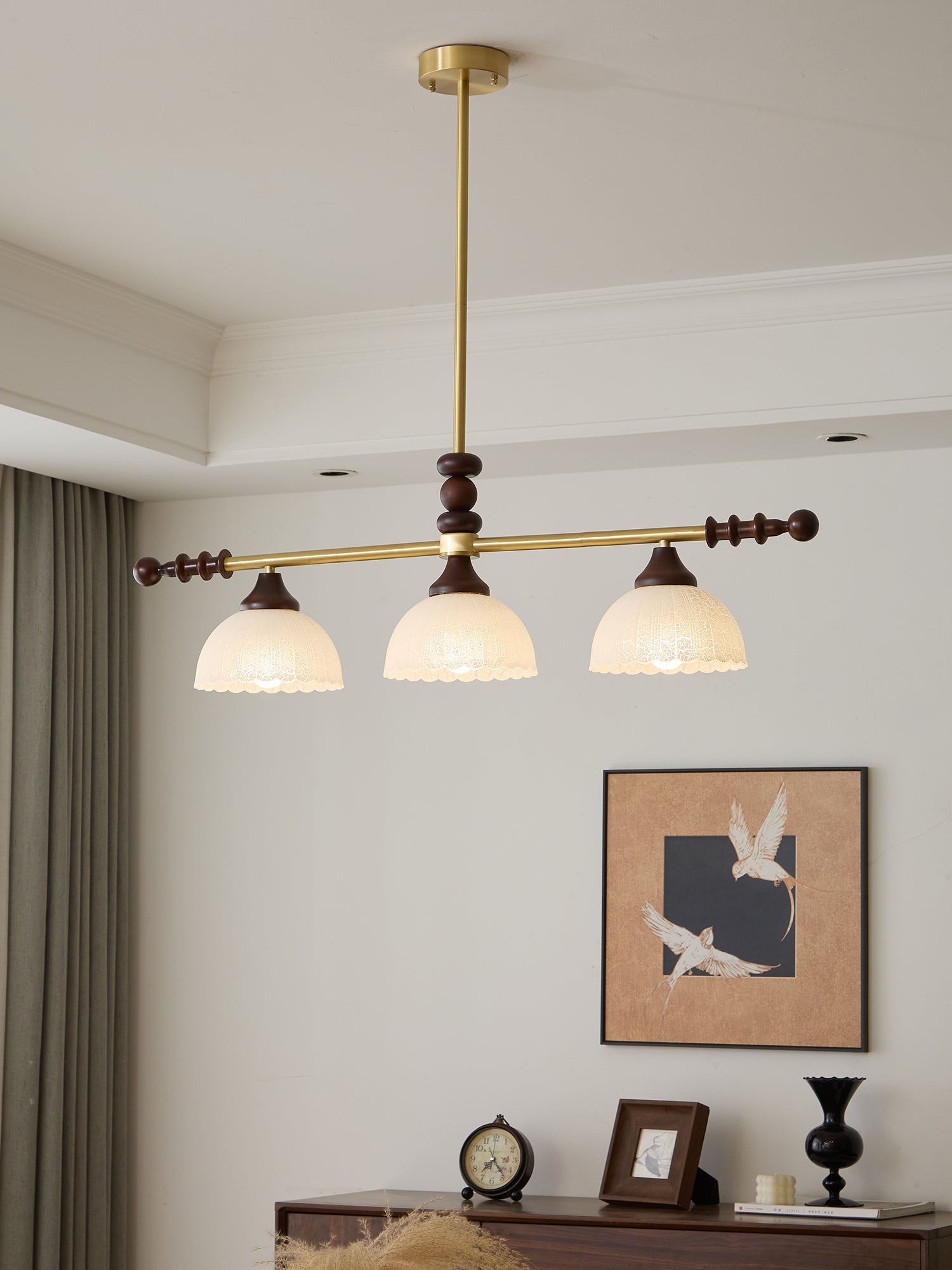 Codoriel Traditional Balance Island Wood Glass Pendant Lamp