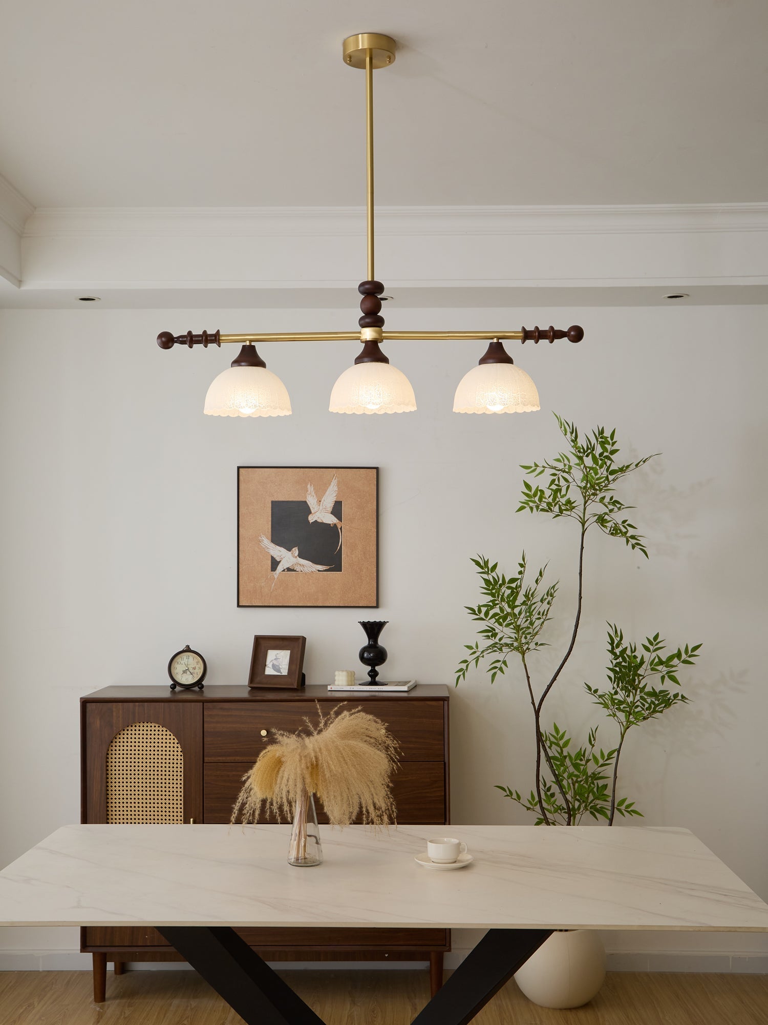 Codoriel Traditional Balance Island Wood Glass Pendant Lamp