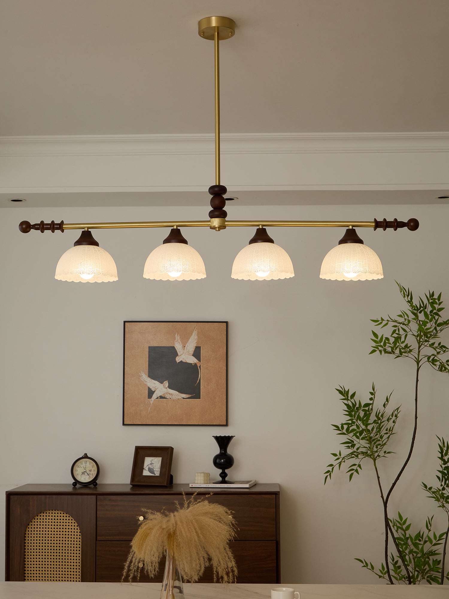 Codoriel Traditional Balance Island Wood Glass Pendant Lamp