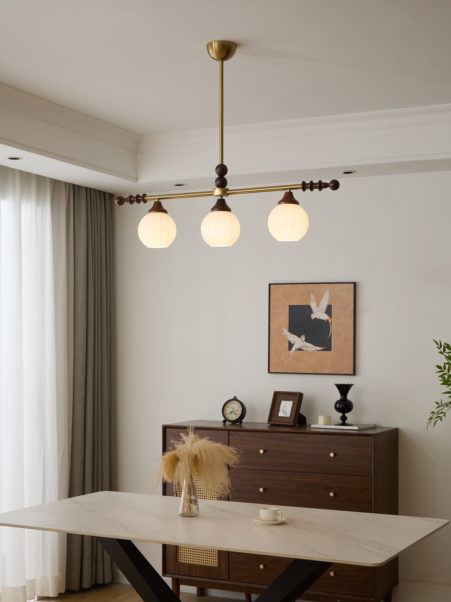 Codoriel Traditional Balance Island Wood Glass Pendant Lamp