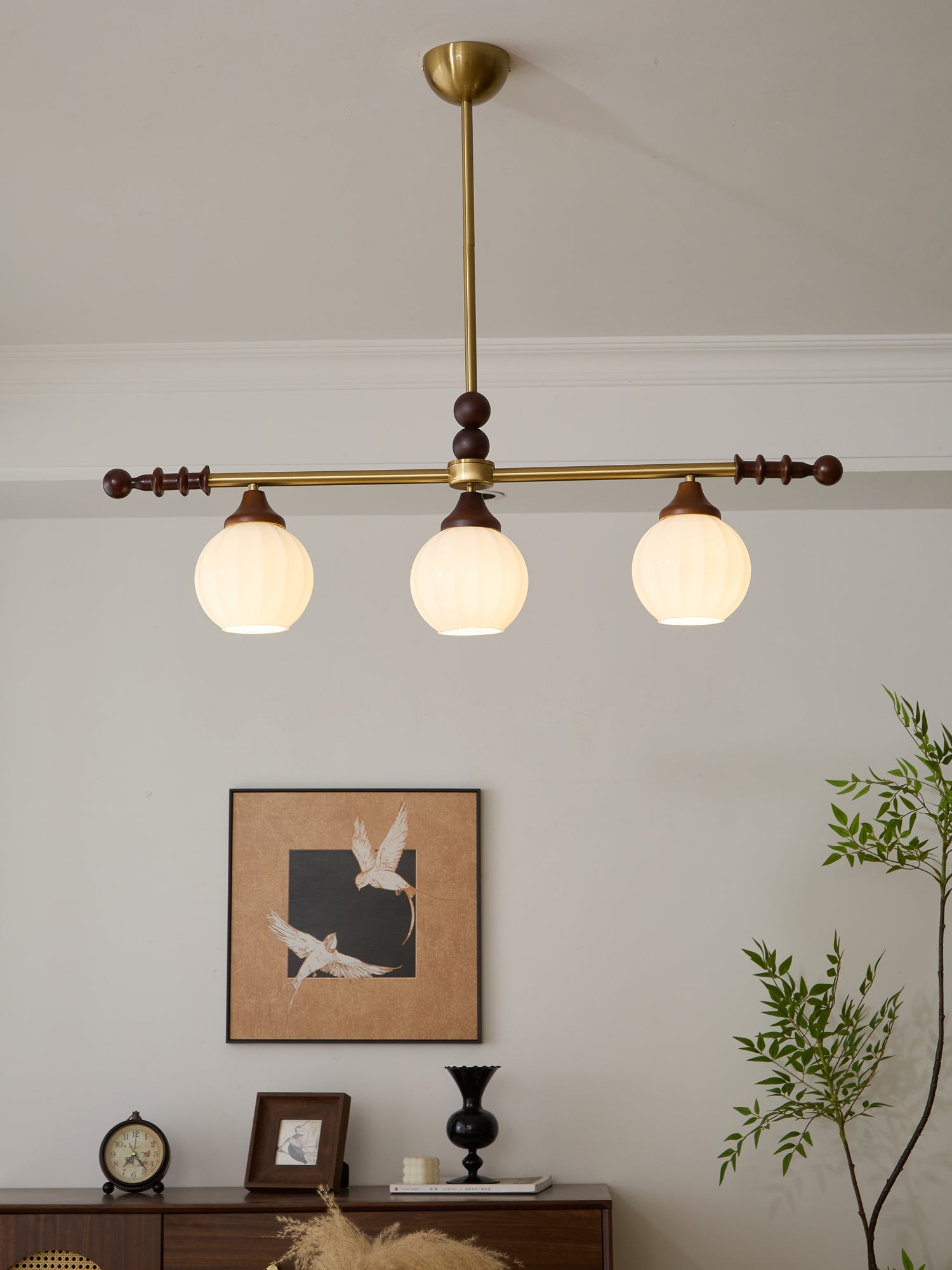 Codoriel Traditional Balance Island Wood Glass Pendant Lamp