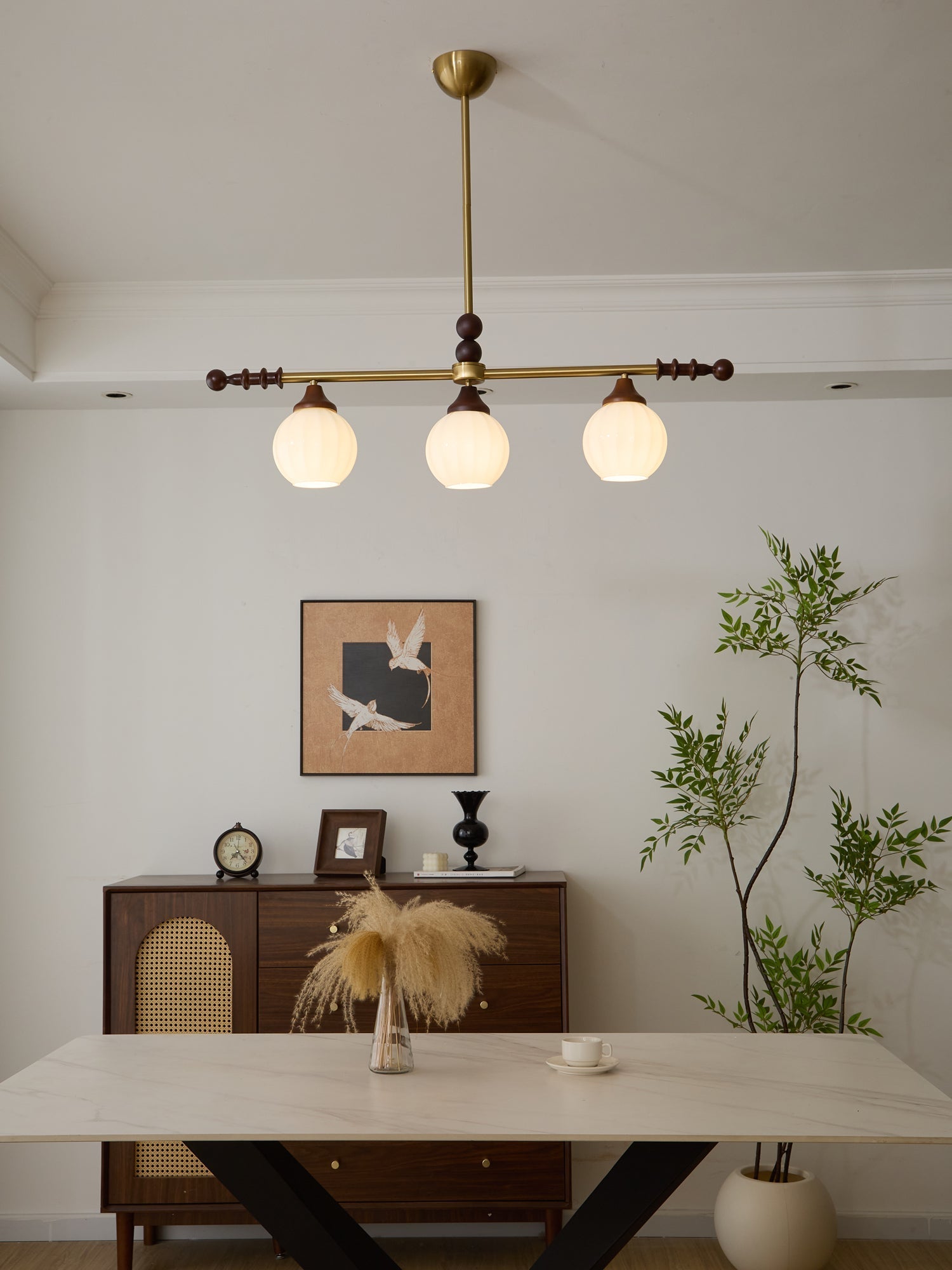 Codoriel Traditional Balance Island Wood Glass Pendant Lamp