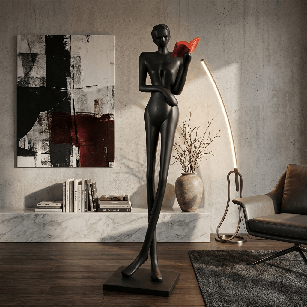 Noir Muse Reading Sculpture