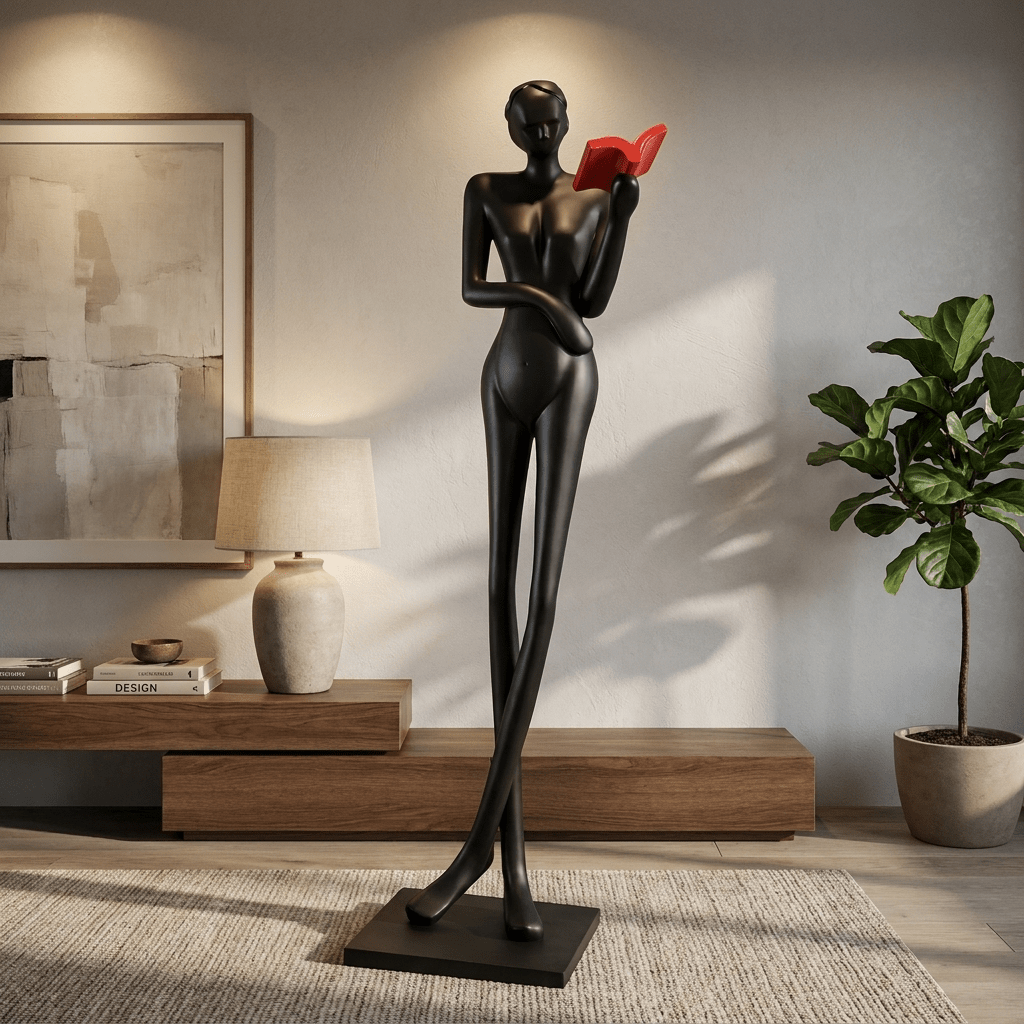 Noir Muse Reading Sculpture
