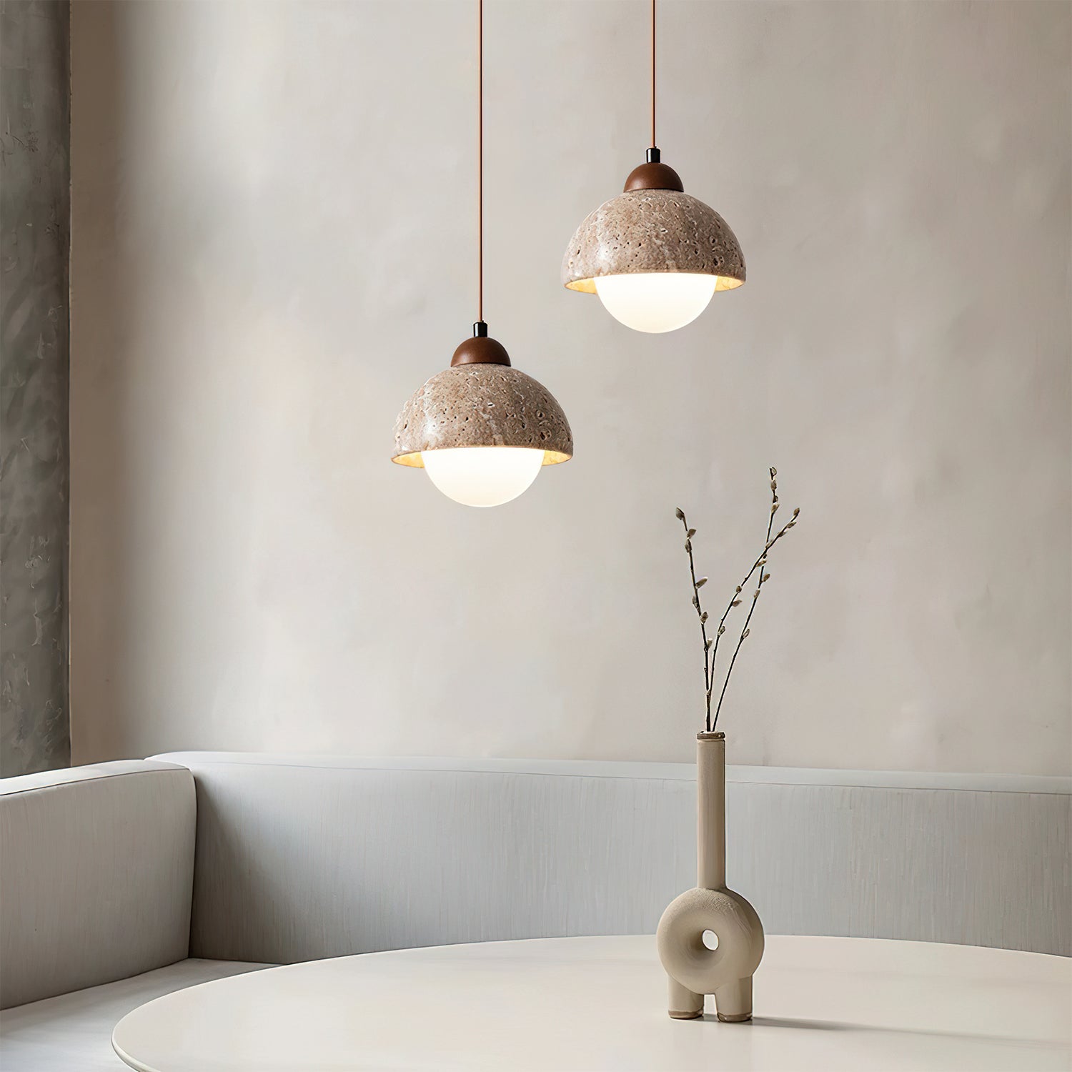 Lunex Dome-Shaped Travertine Pendant Light