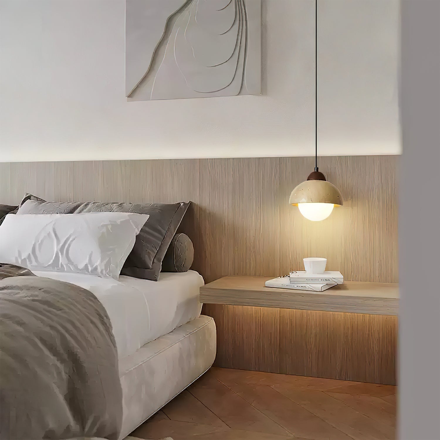 Lunex Dome-Shaped Travertine Pendant Light