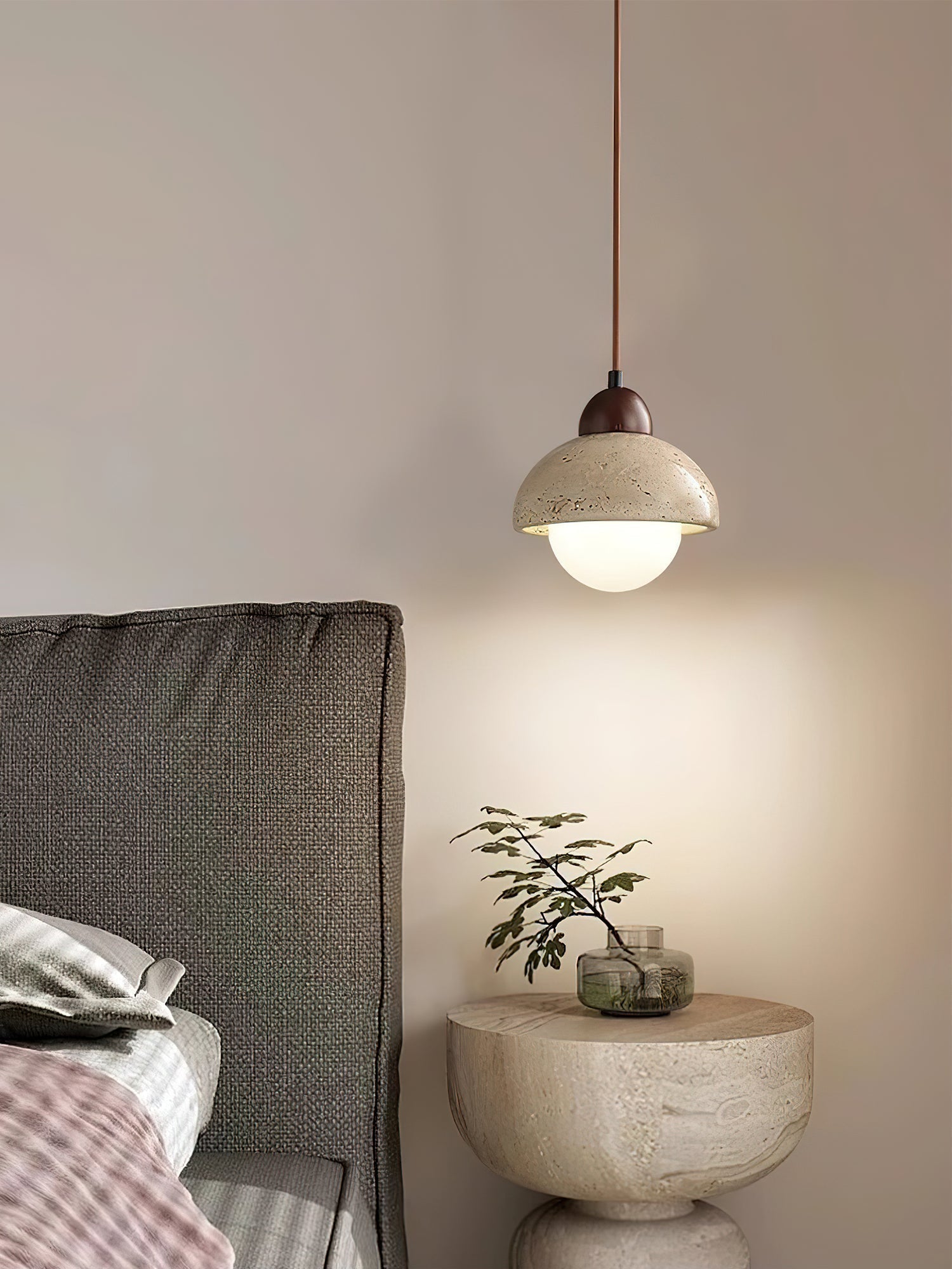 Lunex Dome-Shaped Travertine Pendant Light