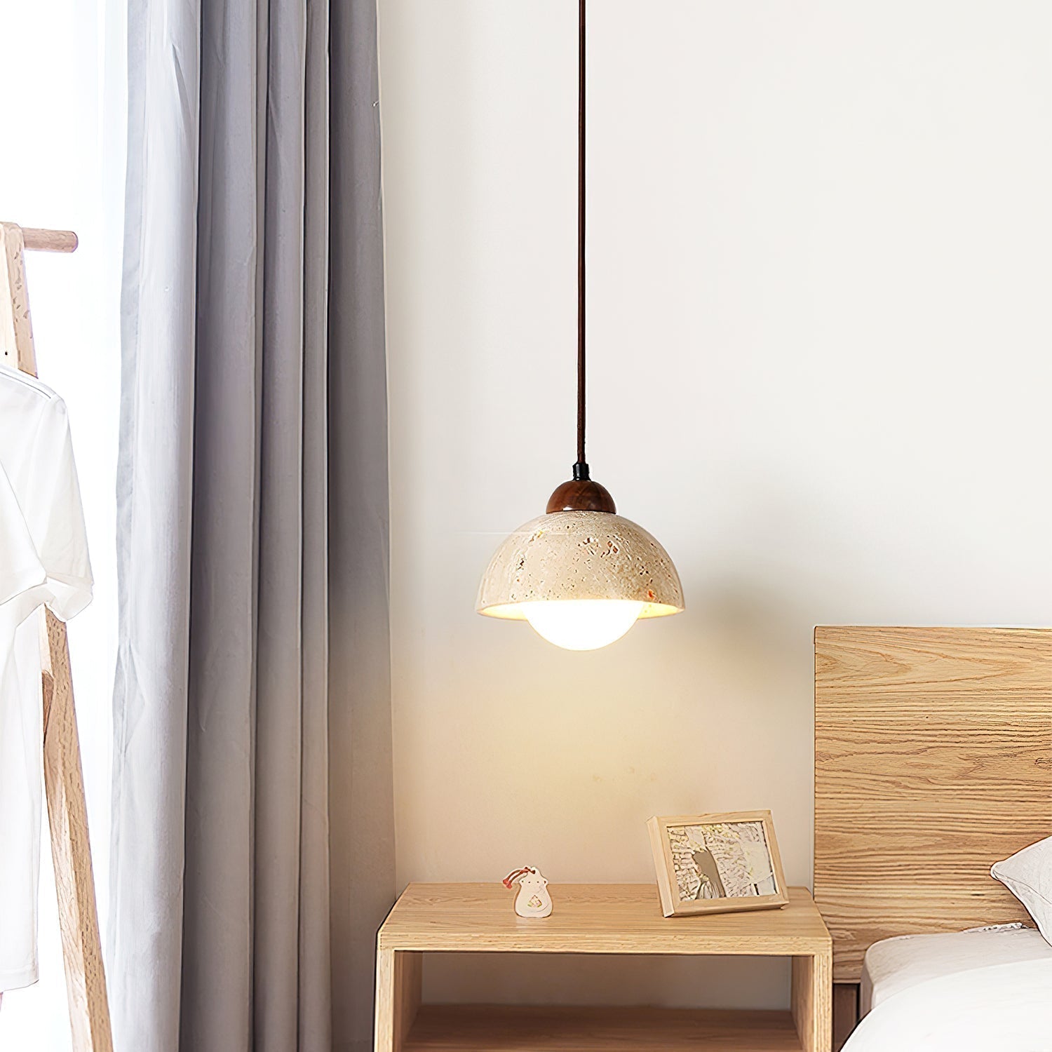 Lunex Dome-Shaped Travertine Pendant Light