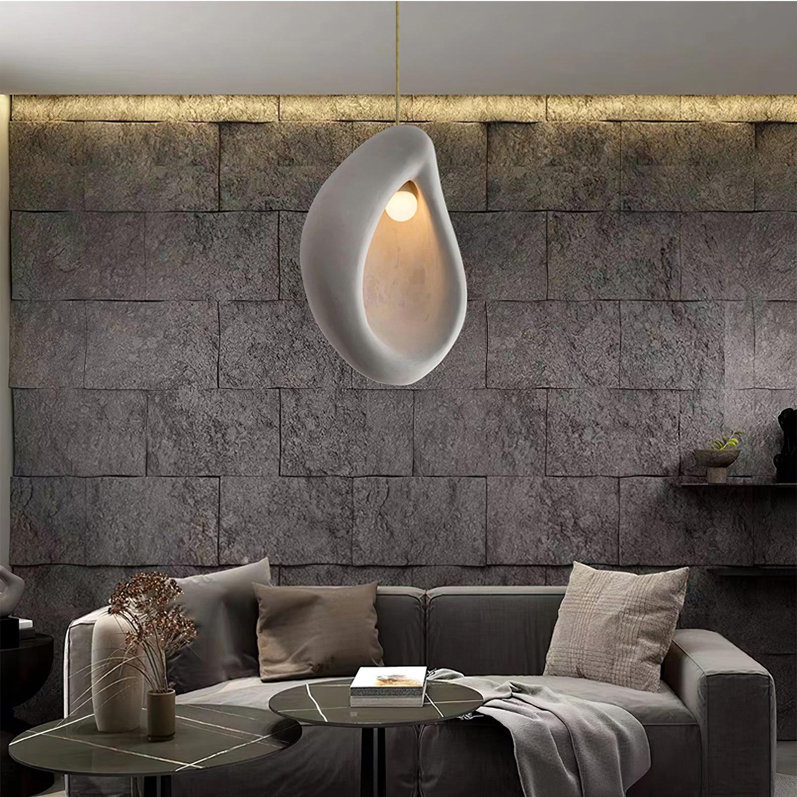 Seo Pendant Lamp Plaster Organic Hollow Teardrop Wabi Sabi