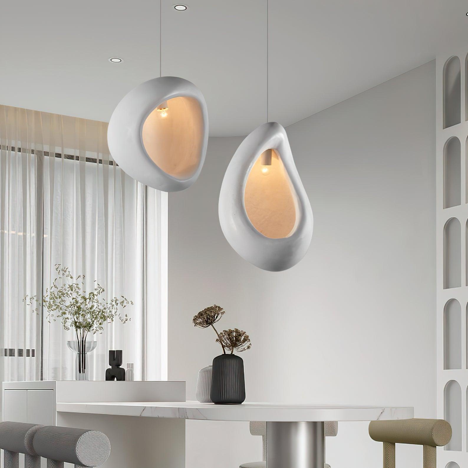 Seo Pendant Lamp Plaster Organic Hollow Teardrop Wabi Sabi