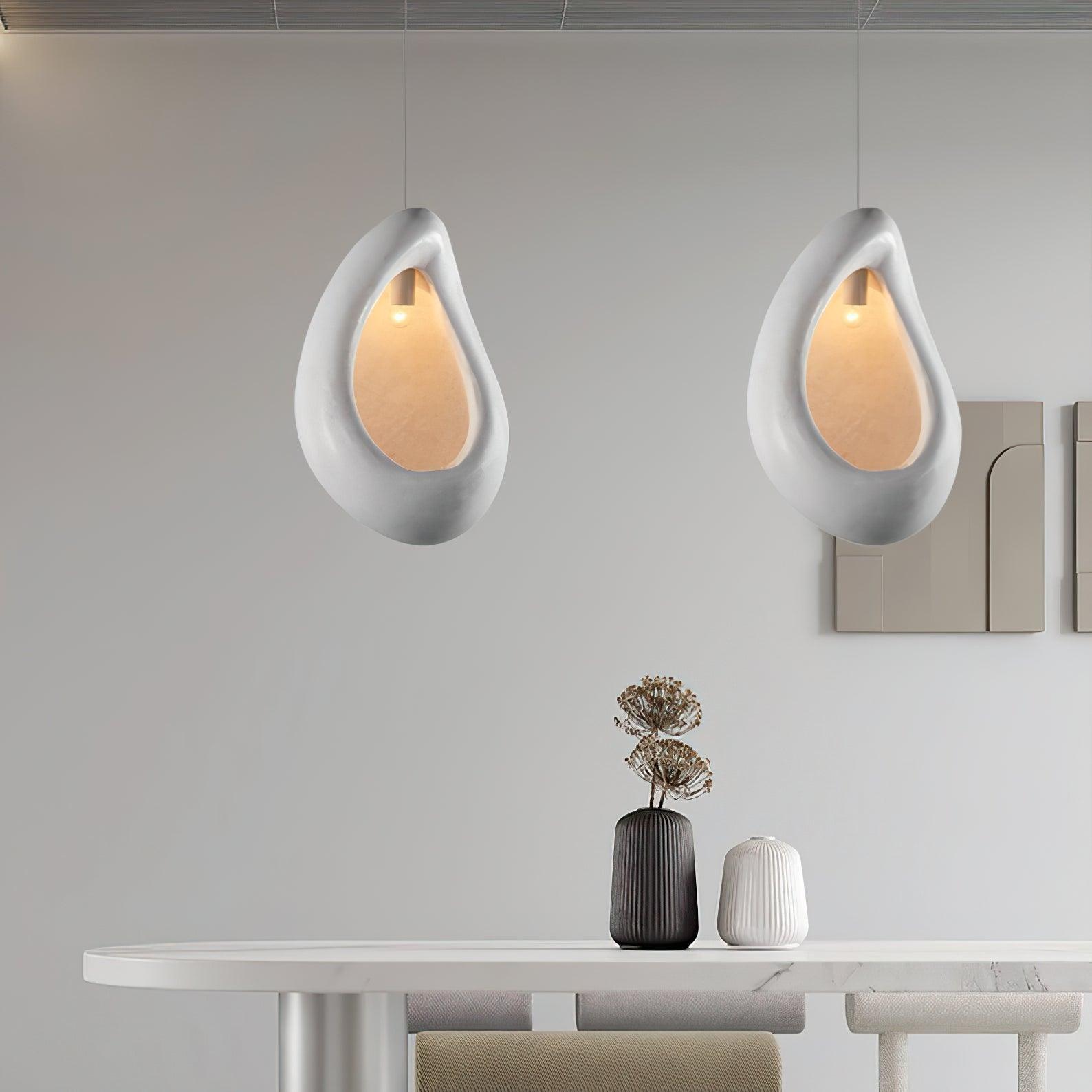 Seo Pendant Lamp Plaster Organic Hollow Teardrop Wabi Sabi
