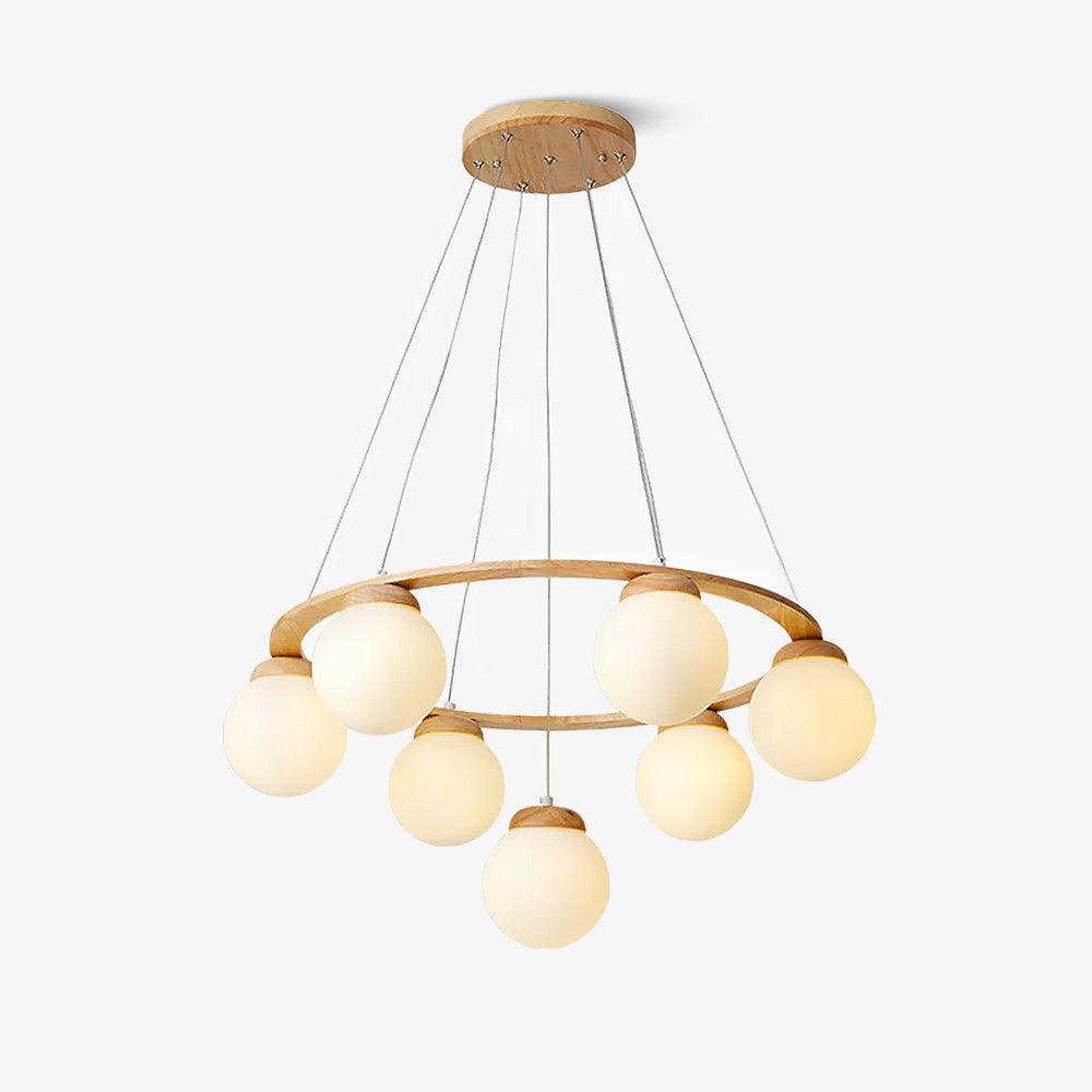 Aelion Chandelier Wood Ring Opal Glass Globes