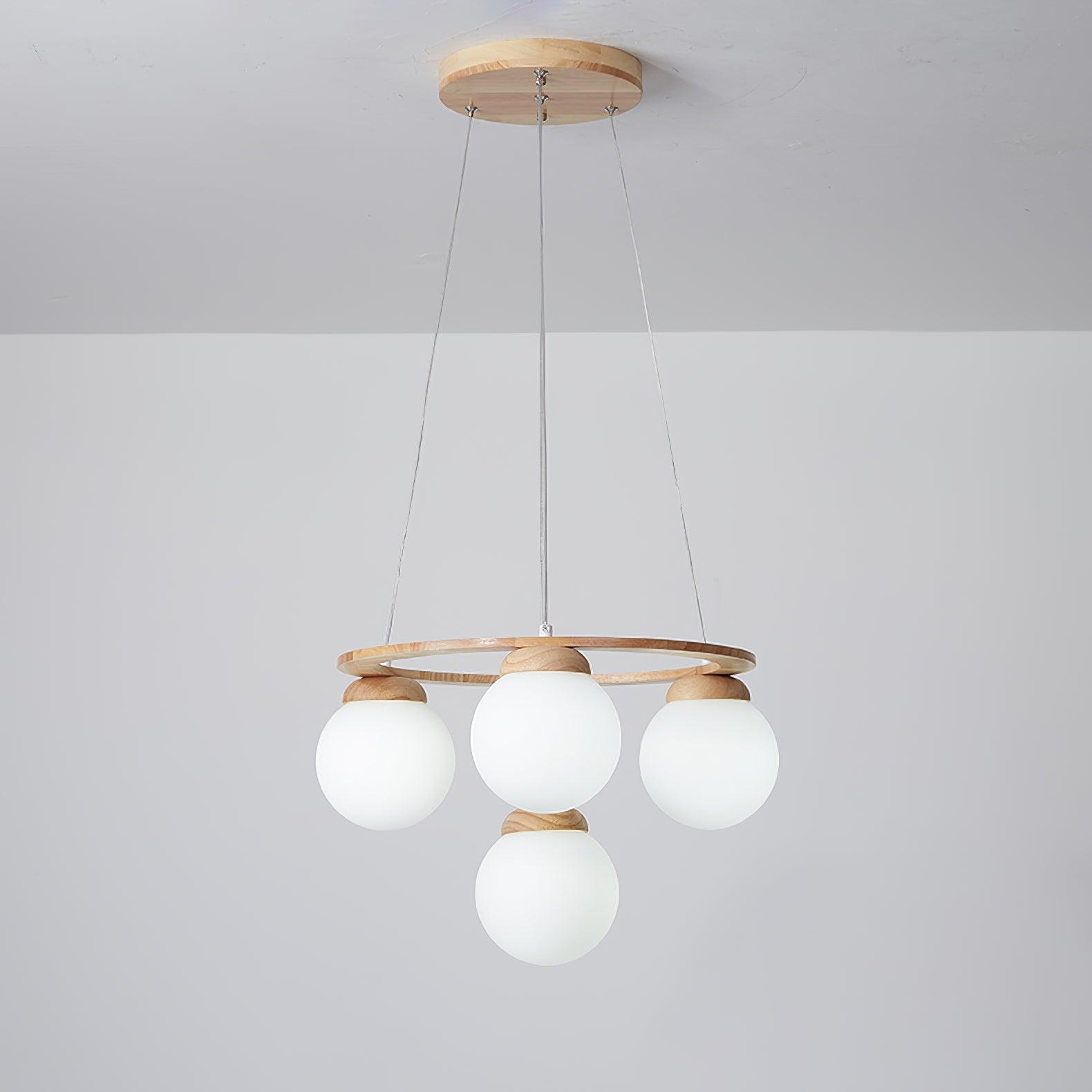 Aelion Chandelier Wood Ring Opal Glass Globes