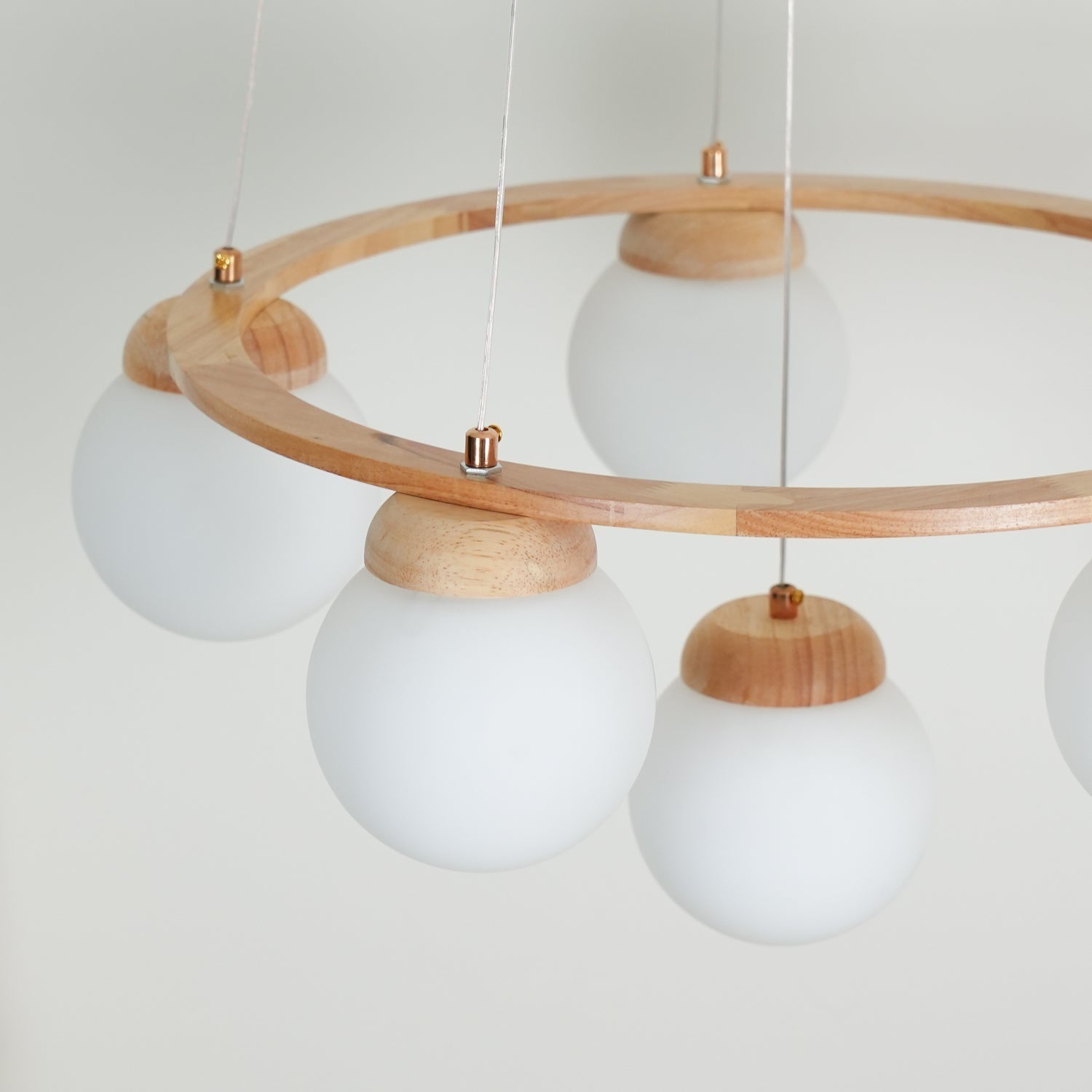 Aelion Chandelier Wood Ring Opal Glass Globes